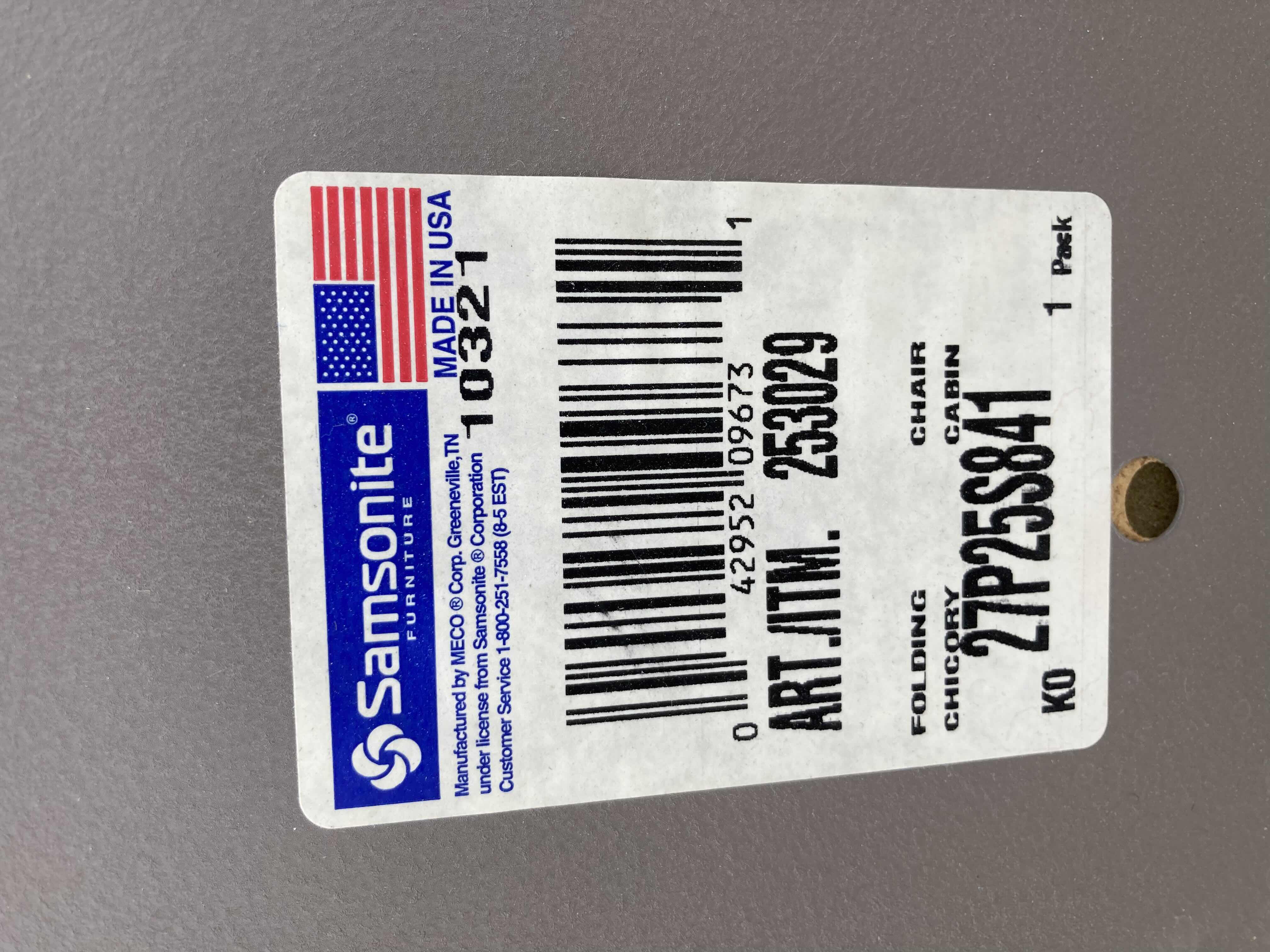 Photo 1 of SAMSONITE PADDED METAL FOLDING CHAIR 18.5” X 19.5” H29”