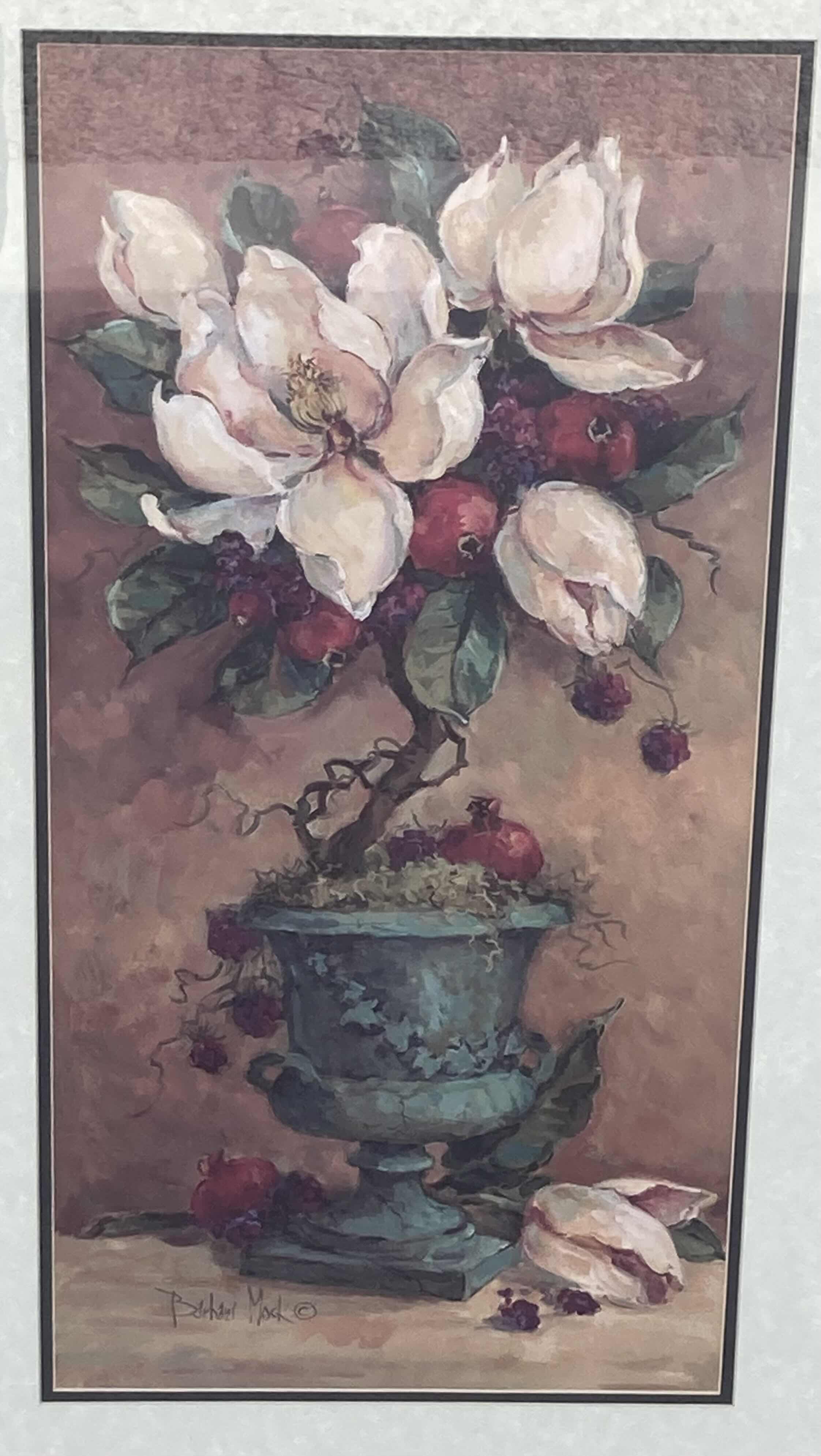 Photo 1 of FLORAL ARRANGEMENTS GOLD FINISH FRAMED ARTWORK BY BARBARA MARK (2) 20” X 32”