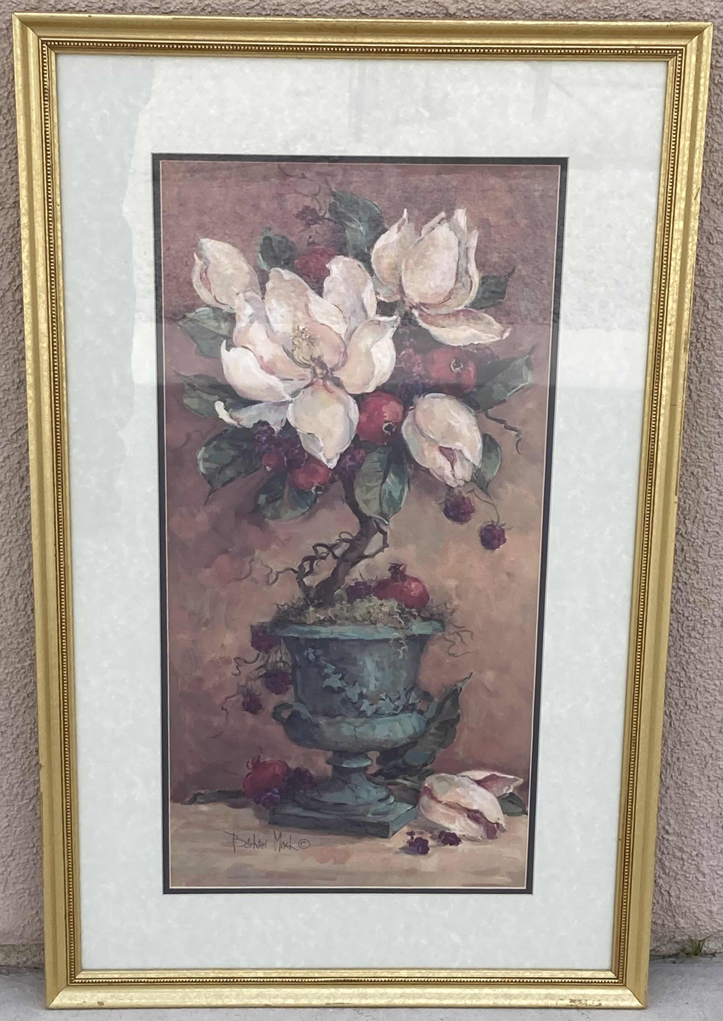 Photo 1 of FLORAL ARRANGEMENTS GOLD FINISH FRAMED ARTWORK BY BARBARA MARK (2) 20” X 32”