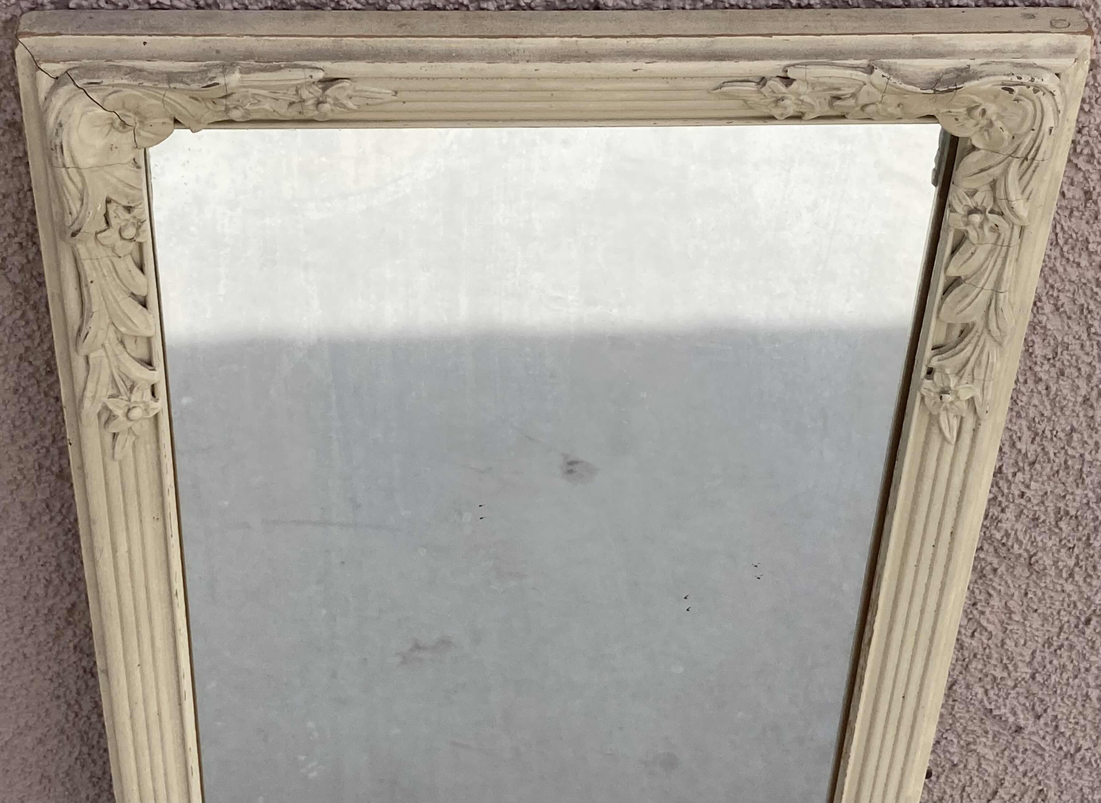 Photo 1 of ANTIQUE FLORAL CARVED SOLID WOOD FRAMED MIRROR 12” X 46”