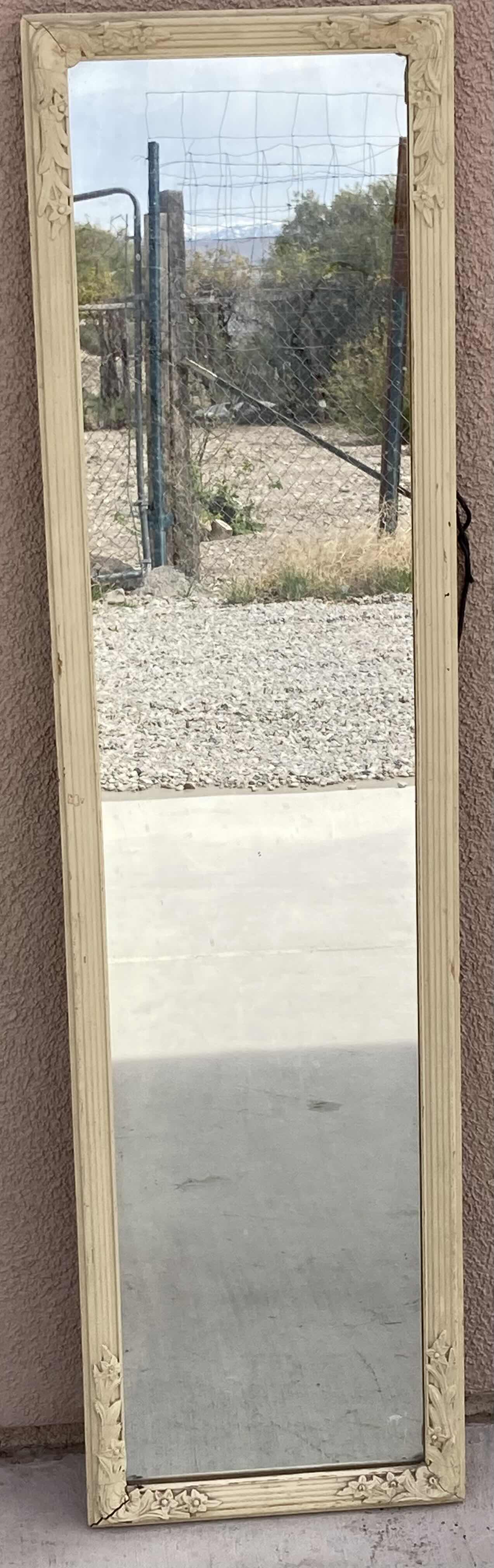 Photo 1 of ANTIQUE FLORAL CARVED SOLID WOOD FRAMED MIRROR 12” X 46”