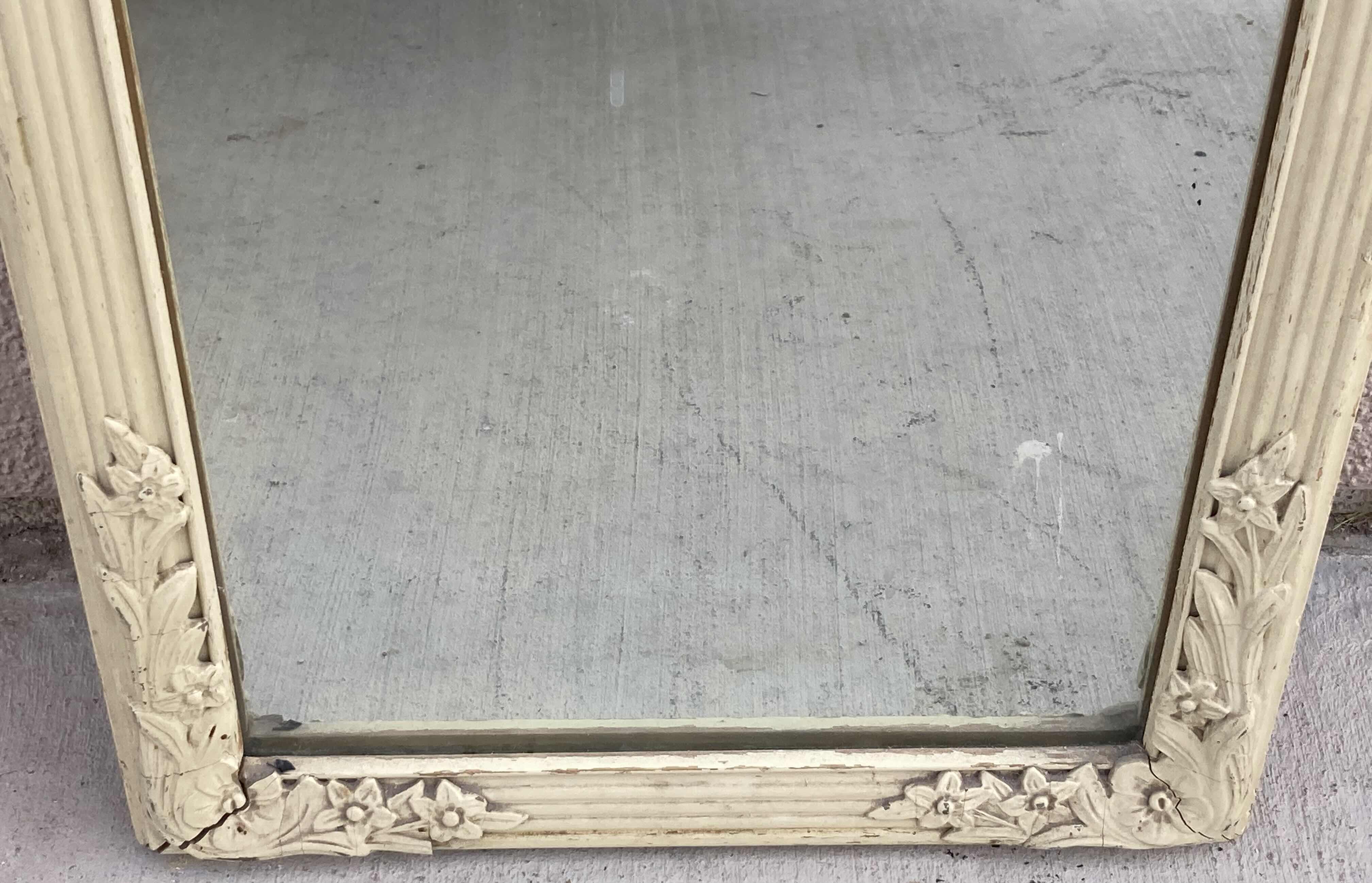 Photo 1 of ANTIQUE FLORAL CARVED SOLID WOOD FRAMED MIRROR 12” X 46”
