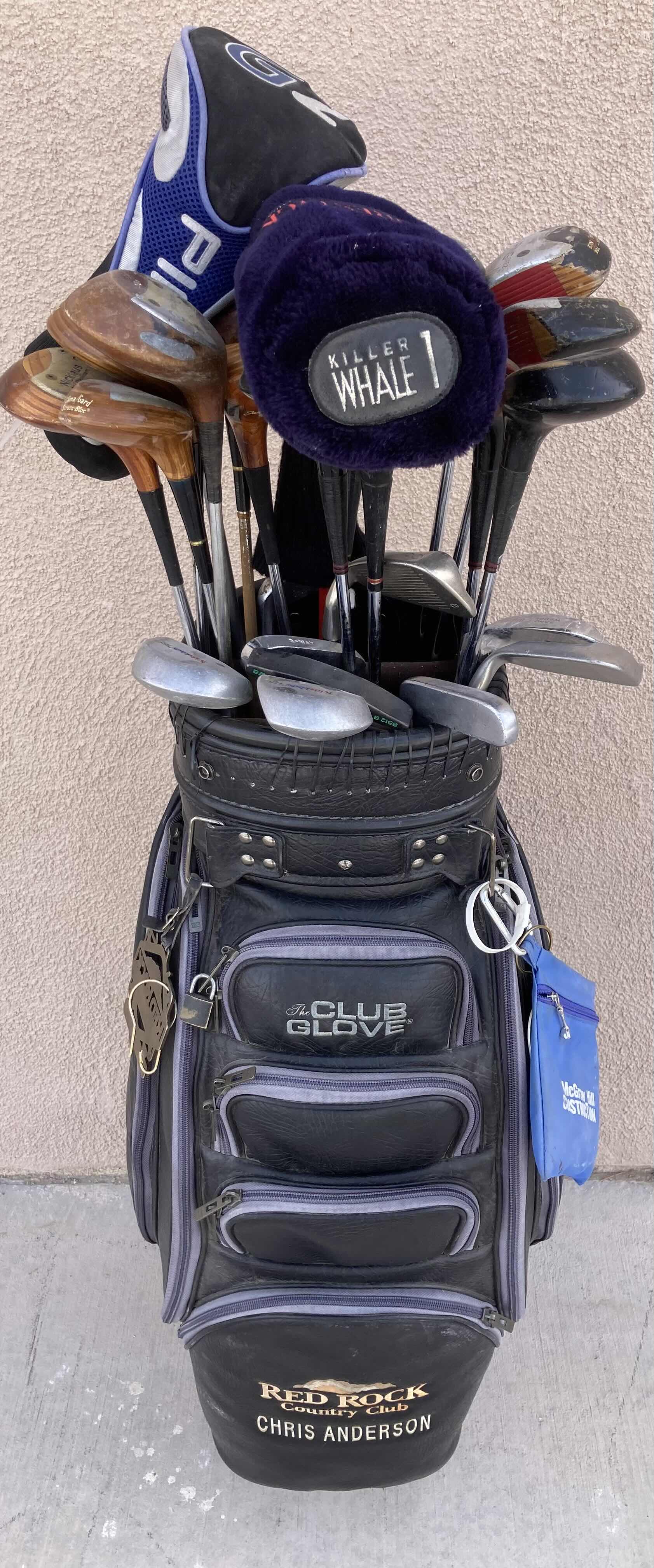 Photo 1 of THE CLUB GLOVE LEATHER GOLF BAG W MIXED GOLF CLUB SET (25 CLUBS)