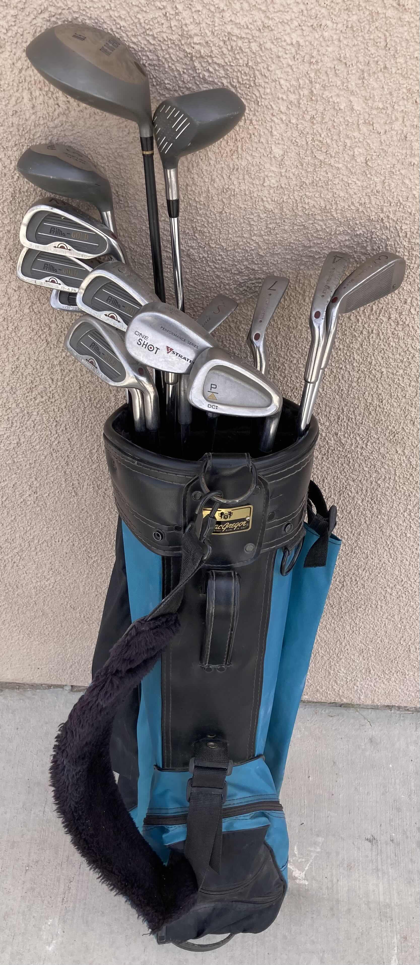 Photo 1 of MACGREGOR NYLON & LEATHER GOLF BAG W MIXED GOLF CLUB SET (15 CLUBS)