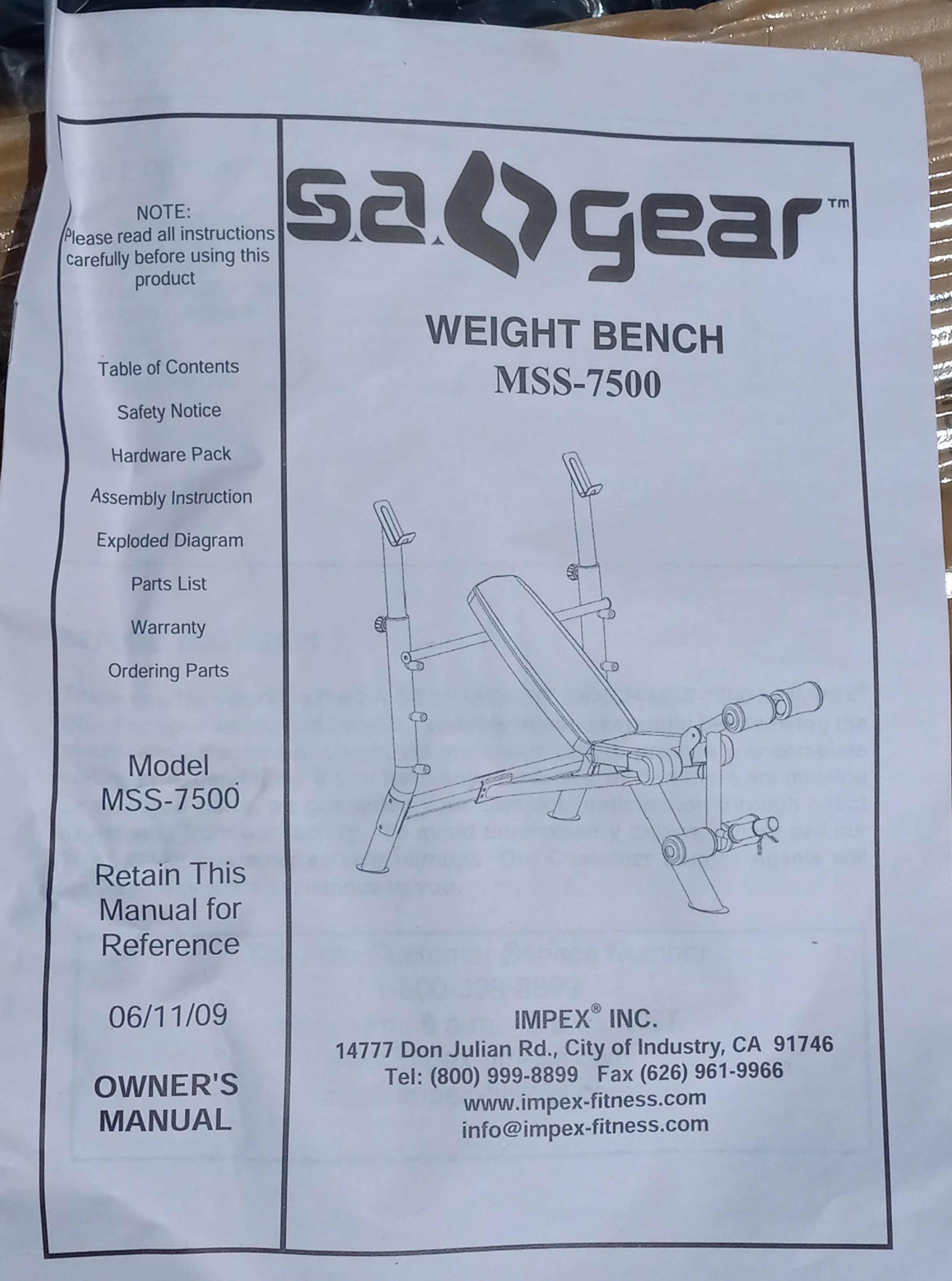 Photo 5 of NEW IMPEX SA WEIGHT BENCH MODEL MSS-7500