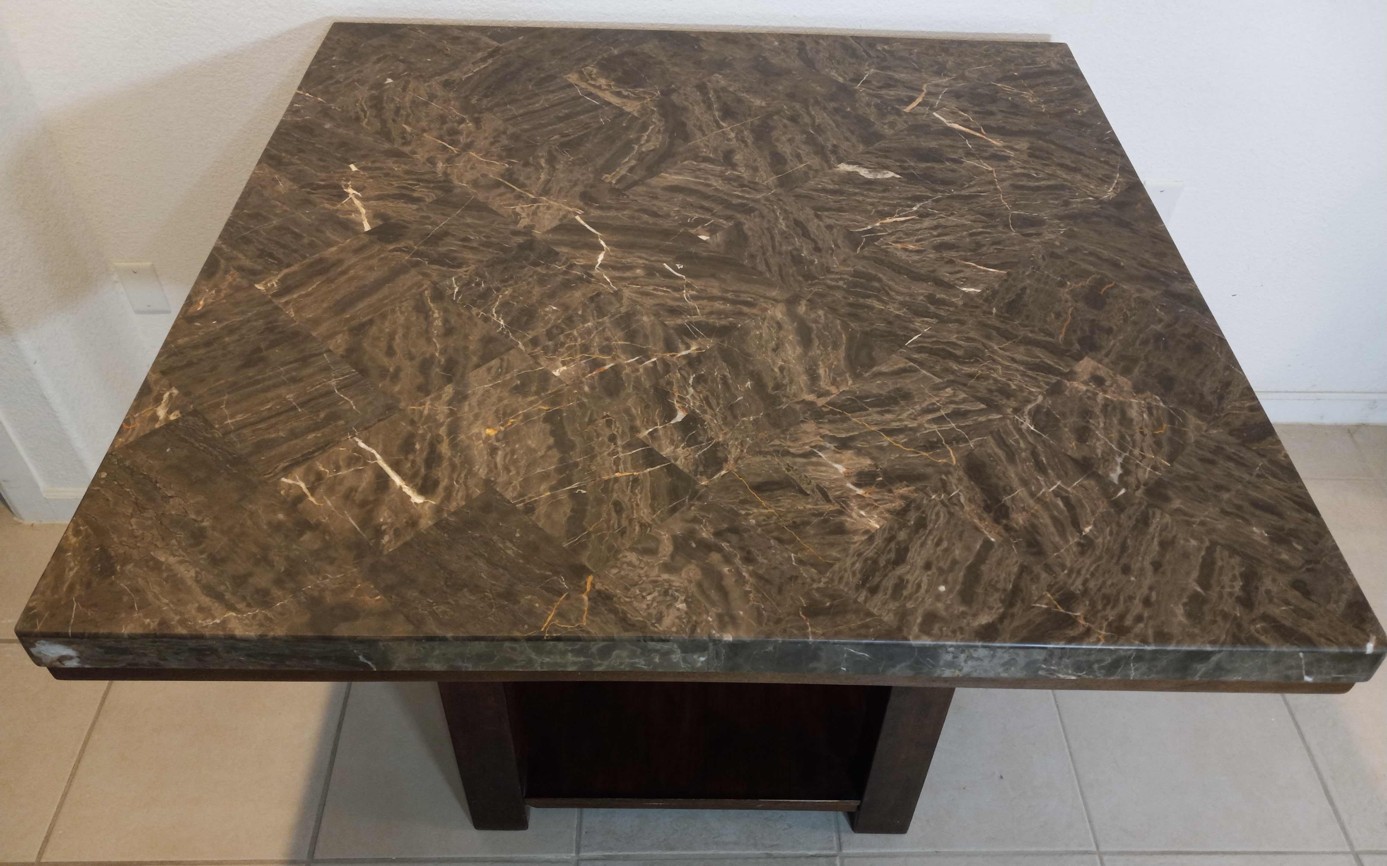 Photo 1 of ASHLEY FURNITURE GRANITE TOP MAHOGANY FINISH WOOD BASE DINING BAR TABLE MODEL D349-32 48” X 48” H36”