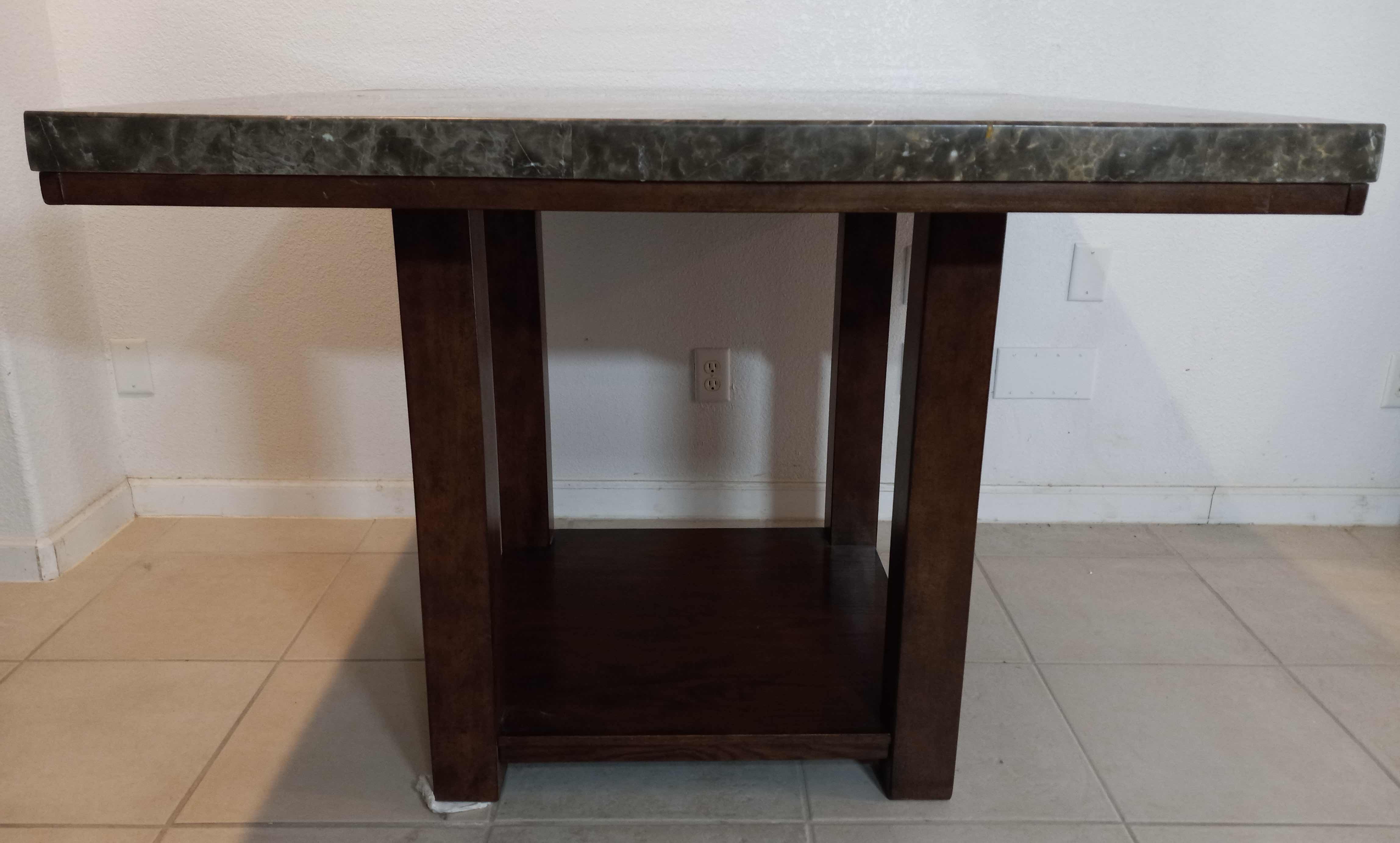 Photo 1 of ASHLEY FURNITURE GRANITE TOP MAHOGANY FINISH WOOD BASE DINING BAR TABLE MODEL D349-32 48” X 48” H36”