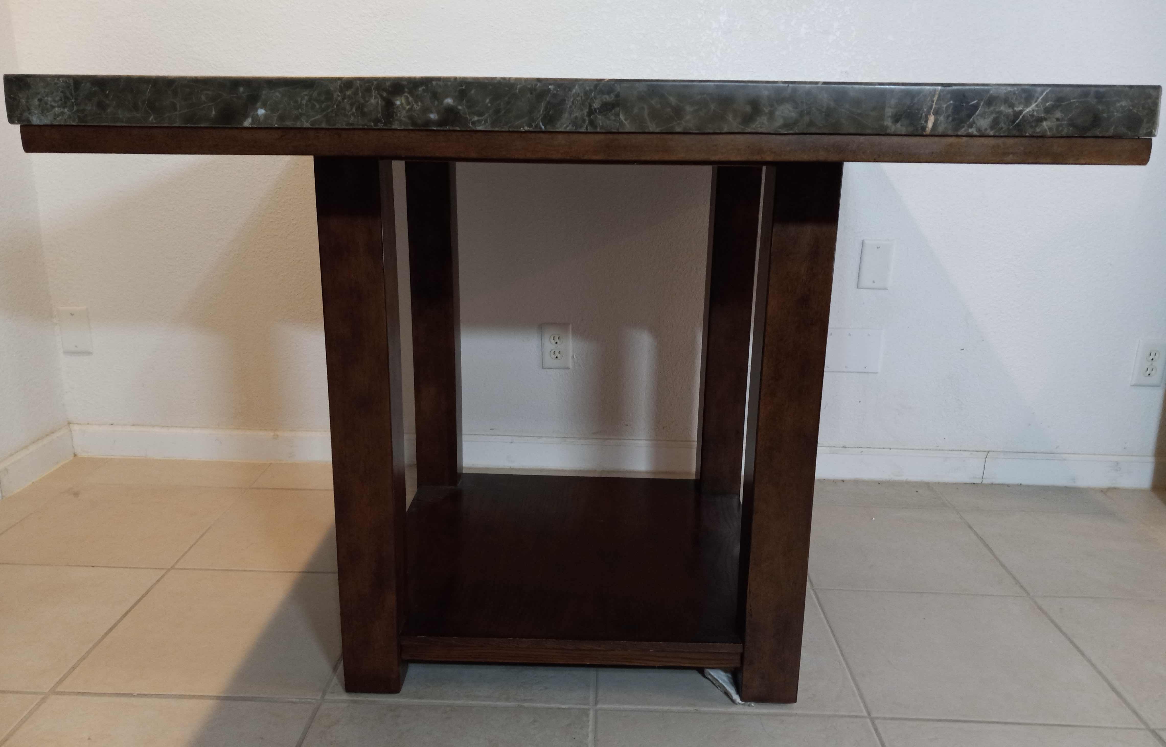 Photo 1 of ASHLEY FURNITURE GRANITE TOP MAHOGANY FINISH WOOD BASE DINING BAR TABLE MODEL D349-32 48” X 48” H36”