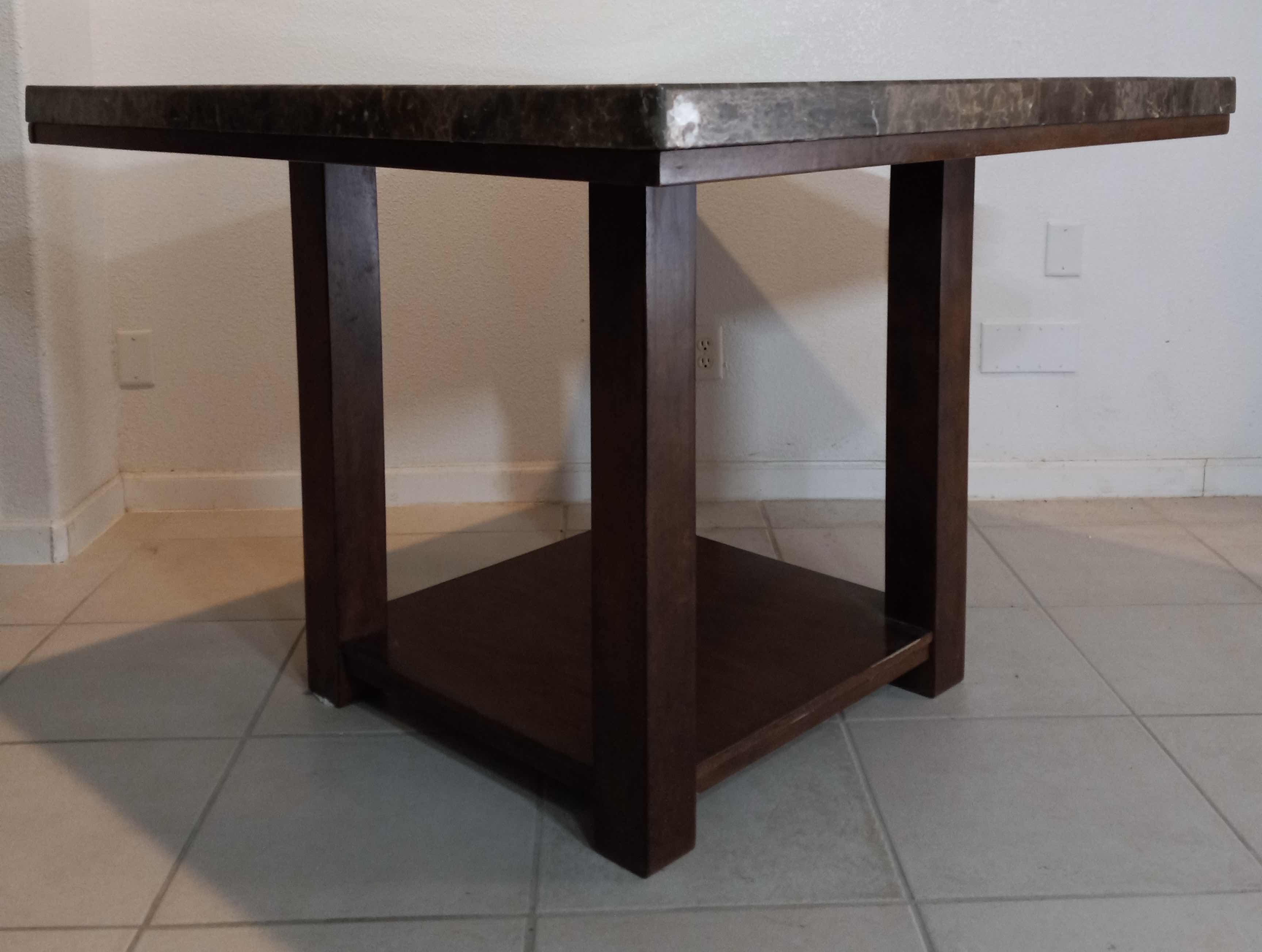 Photo 1 of ASHLEY FURNITURE GRANITE TOP MAHOGANY FINISH WOOD BASE DINING BAR TABLE MODEL D349-32 48” X 48” H36”
