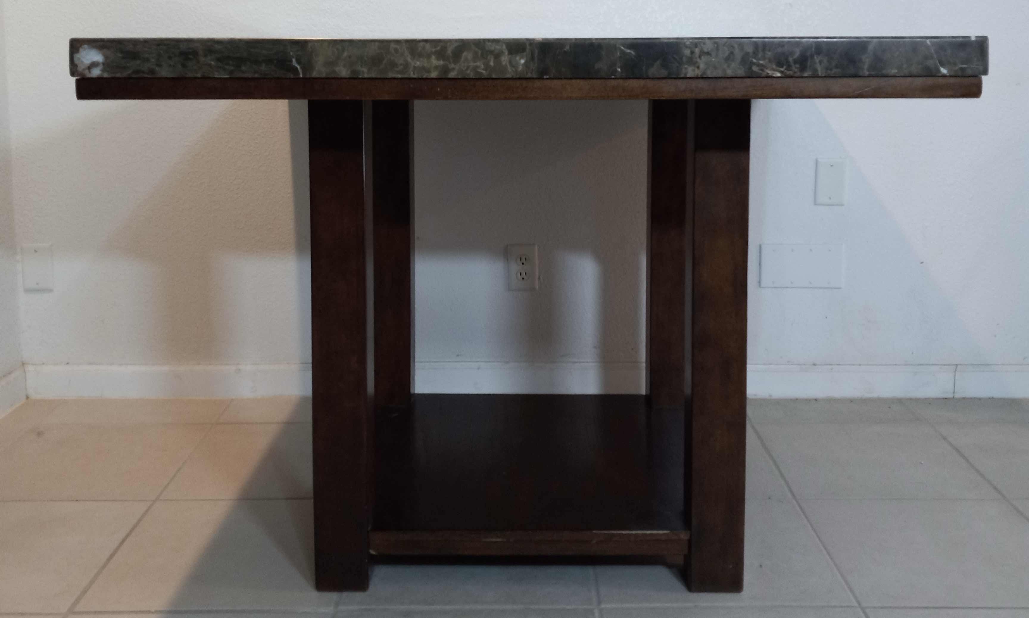 Photo 1 of ASHLEY FURNITURE GRANITE TOP MAHOGANY FINISH WOOD BASE DINING BAR TABLE MODEL D349-32 48” X 48” H36”