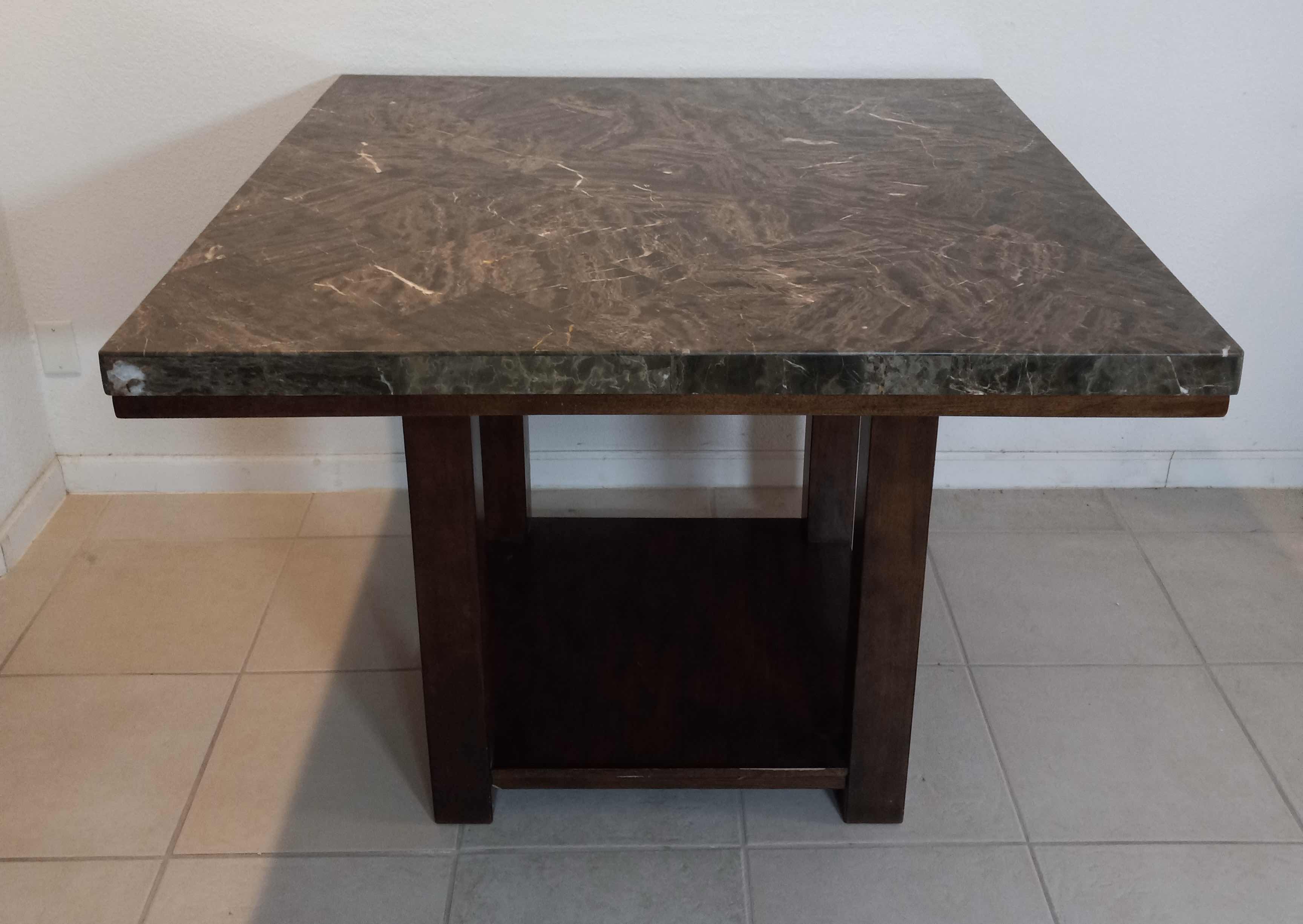 Photo 1 of ASHLEY FURNITURE GRANITE TOP MAHOGANY FINISH WOOD BASE DINING BAR TABLE MODEL D349-32 48” X 48” H36”