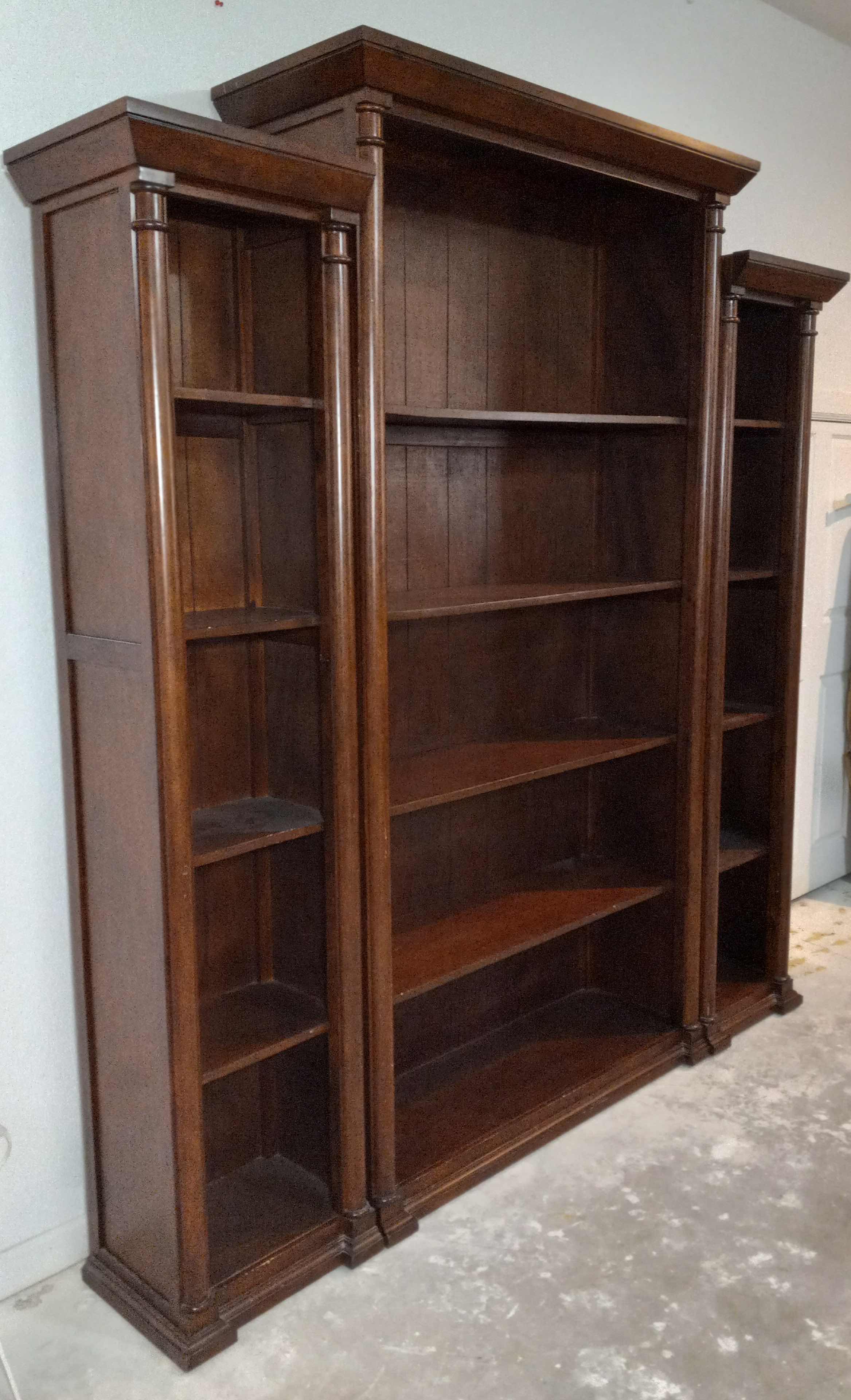 Photo 1 of MAHOGANY FINISH WOOD 3PC BOOKSHELF 82” X 16” H82.5”