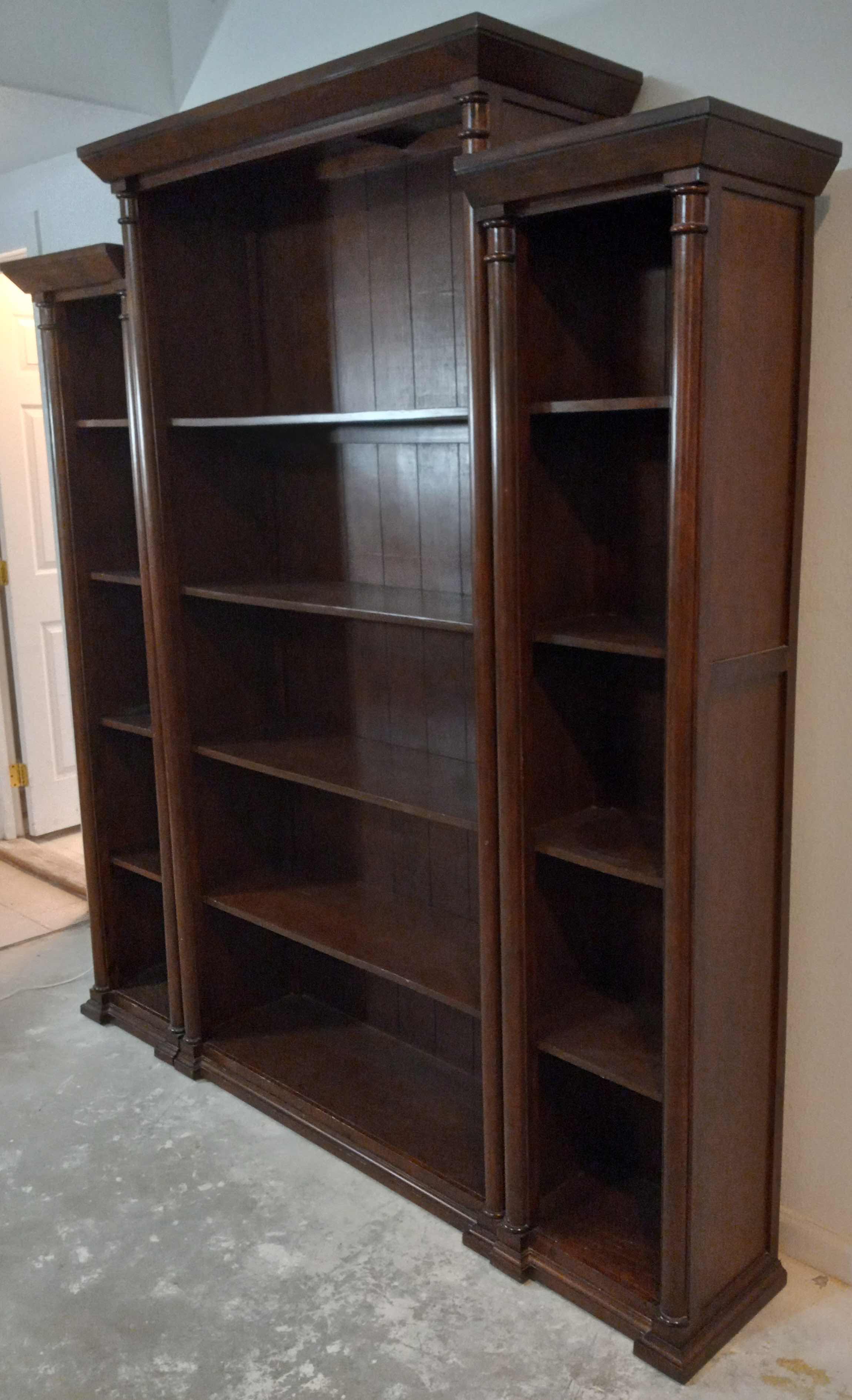Photo 1 of MAHOGANY FINISH WOOD 3PC BOOKSHELF 82” X 16” H82.5”
