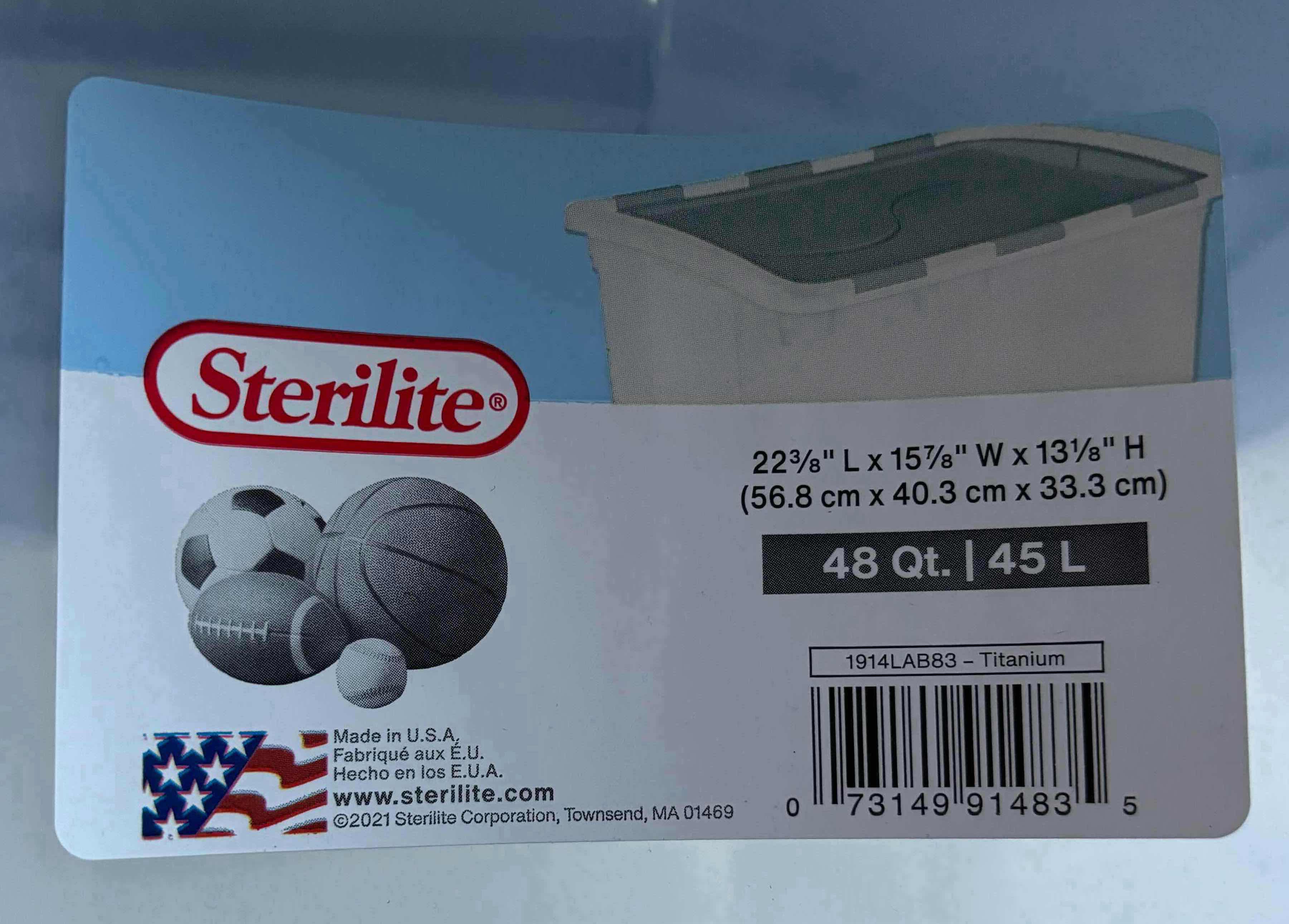 Photo 1 of STERILITE 48 QT HINGED LID STORAGE BOX, CLEAR STACKABLE BIN W GRAY LID (6)