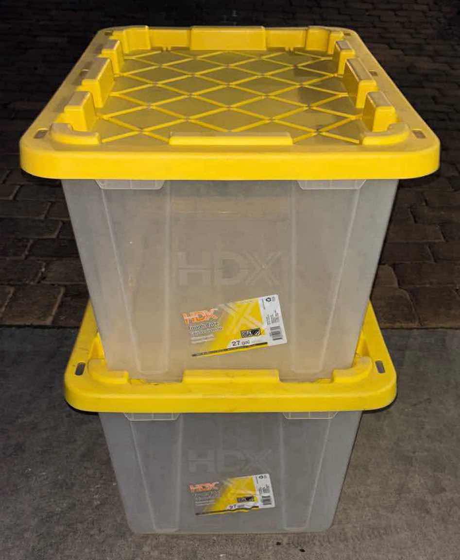 Photo 1 of HDX 27 GAL TOUGH TOTE IN CLEAR W YELLOW LID (2)