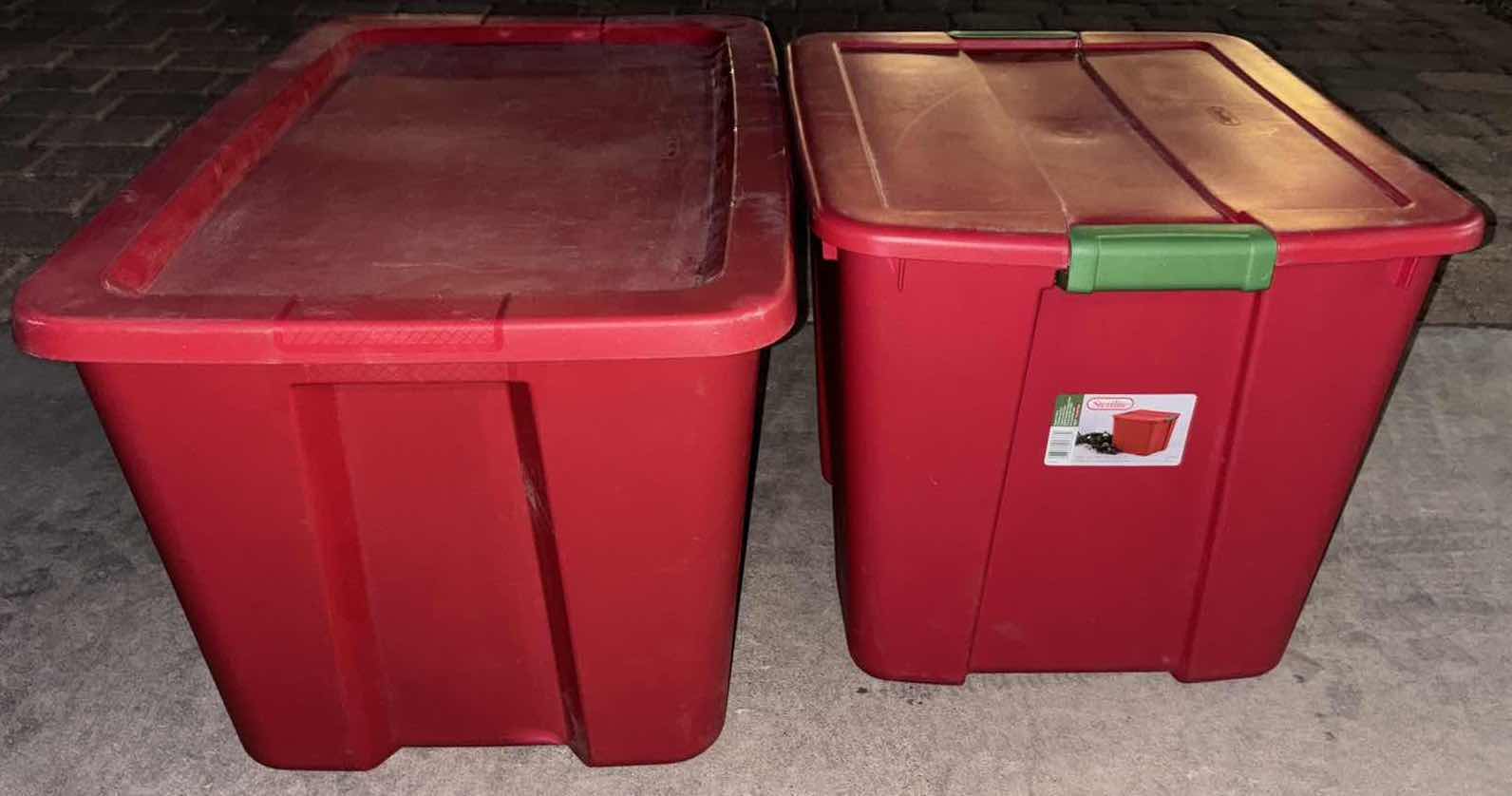 Photo 2 of STERILITE 20 GAL STORAGE BIN W LATCH LID & 30 GAL RED STORAGE BIN W LID (2)