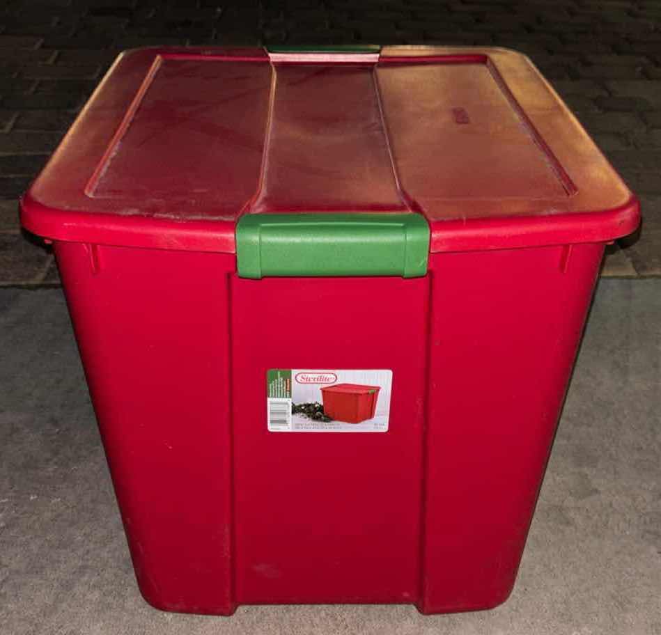 Photo 4 of STERILITE 20 GAL STORAGE BIN W LATCH LID & 30 GAL RED STORAGE BIN W LID (2)