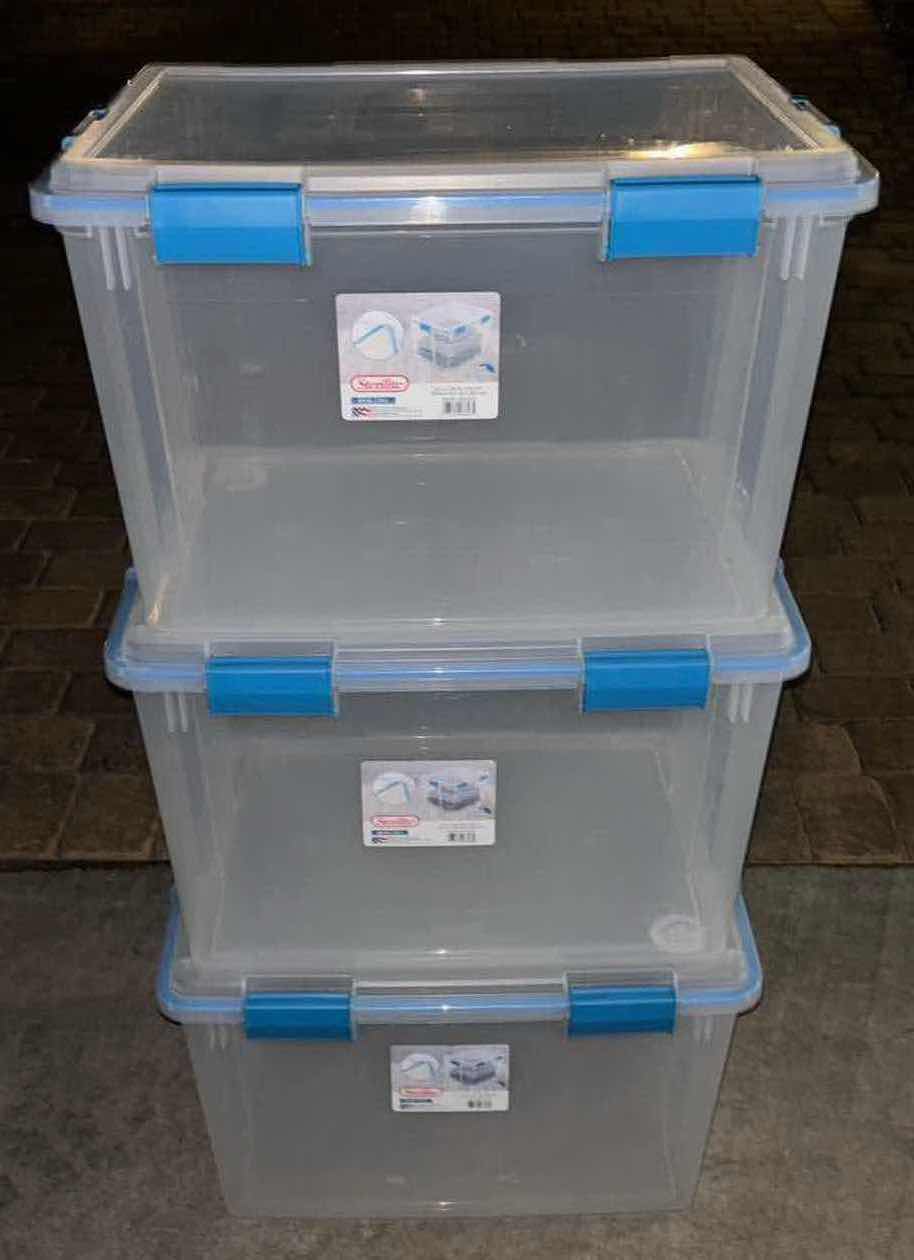 Photo 1 of STERILITE 80 QUART GASKET BOX STORAGE BINS W LATCH LIDS (3)