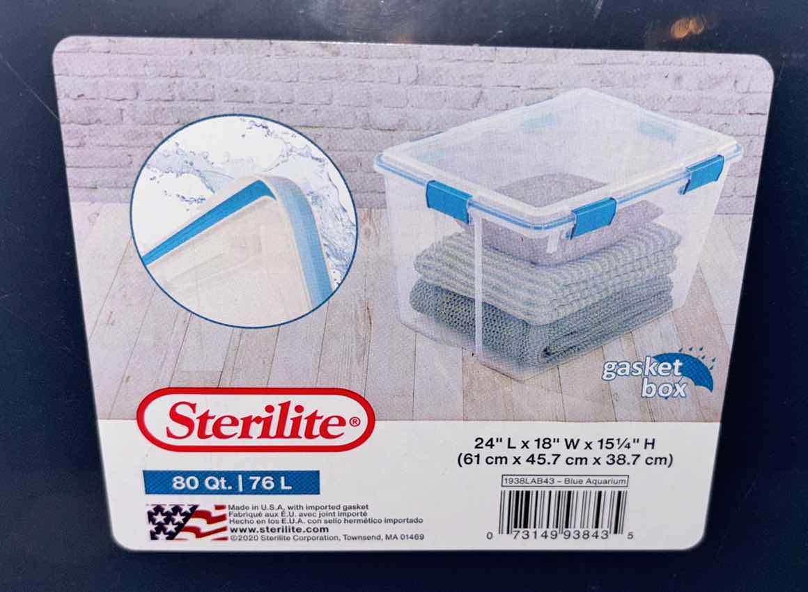 Photo 1 of STERILITE 80 QUART GASKET BOX STORAGE BINS W LATCH LIDS (3)