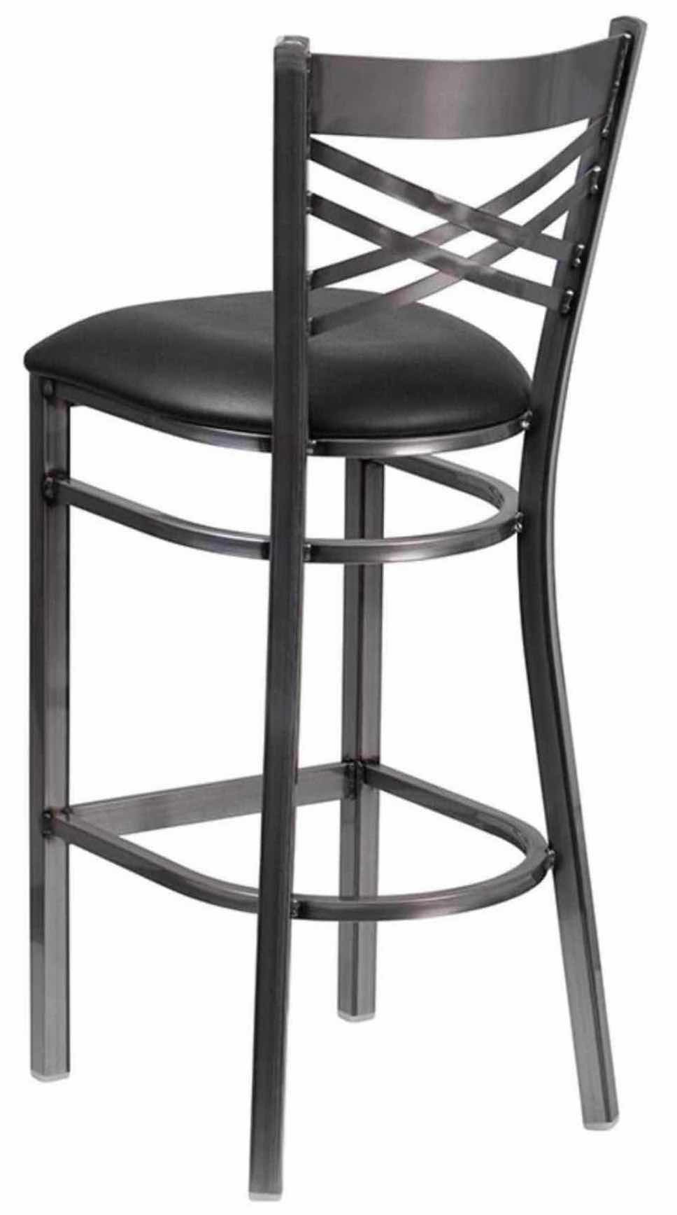 Photo 1 of FLASH FURNITURE HERCULES SERIES CLEAR COATED “X” BACK METAL RESTAURANT BARSTOOL W BLACK VINYL SEAT, 17” X 18” H42.25”(1)