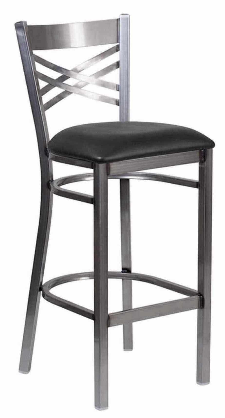 Photo 1 of FLASH FURNITURE HERCULES SERIES CLEAR COATED “X” BACK METAL RESTAURANT BARSTOOL W BLACK VINYL SEAT, 17” X 18” H42.25”(1)