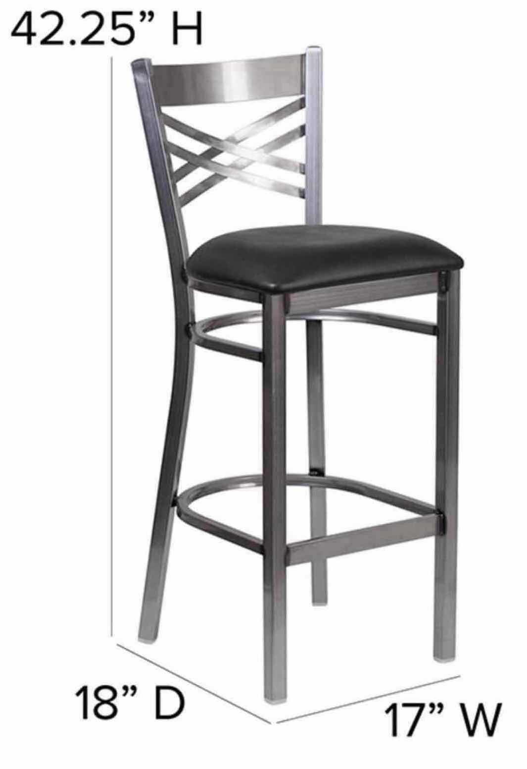 Photo 1 of FLASH FURNITURE HERCULES SERIES CLEAR COATED “X” BACK METAL RESTAURANT BARSTOOL W BLACK VINYL SEAT, 17” X 18” H42.25”(1)