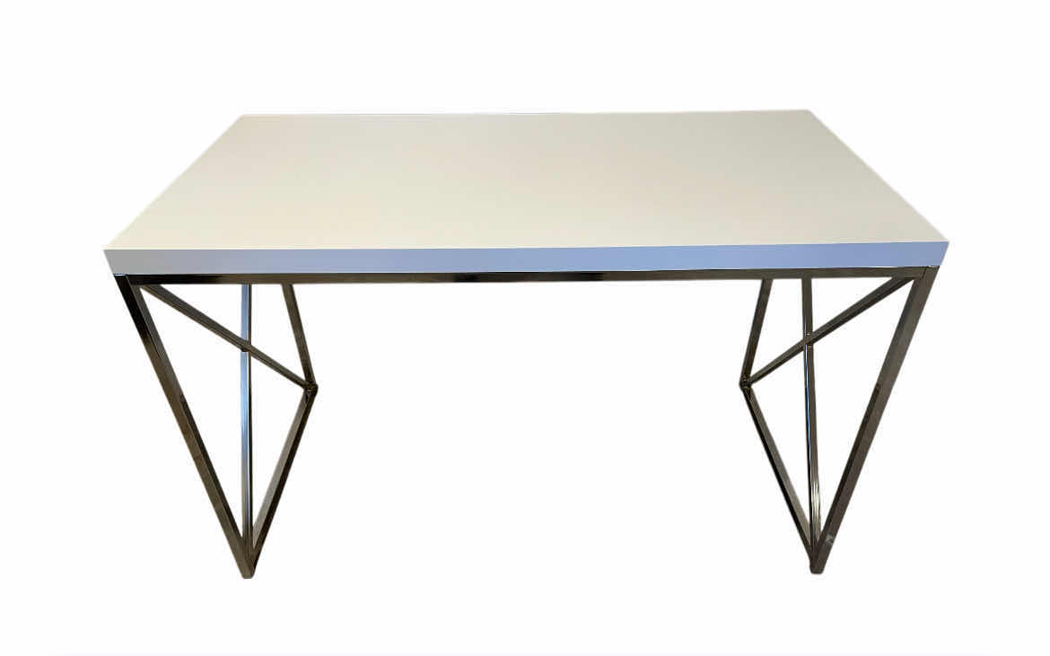 View 2 of BENJARA GRACIE RECTANGULAR WHITE TOP CHROME BASE DESK 47.5” X 23.5” H30.5”