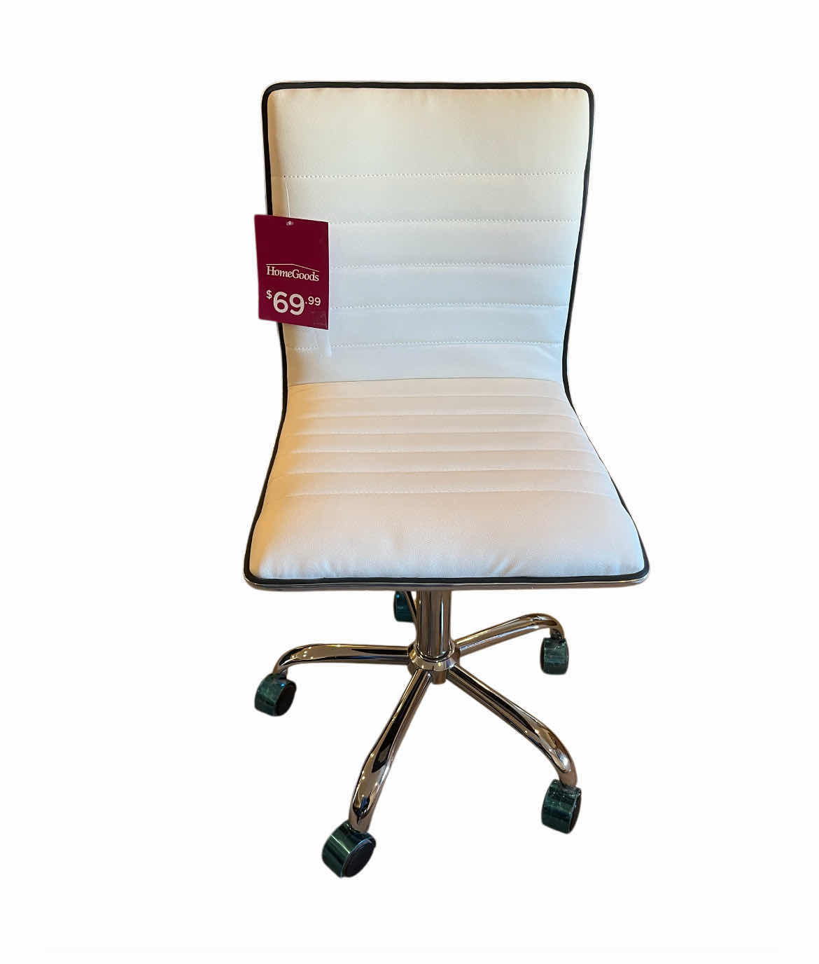 Photo 1 of ANJISHENGTAI FURNITURE WHITE POLYESTER & CHROME ARMLESS ROLLING CHAIR 17” X 18” H34”