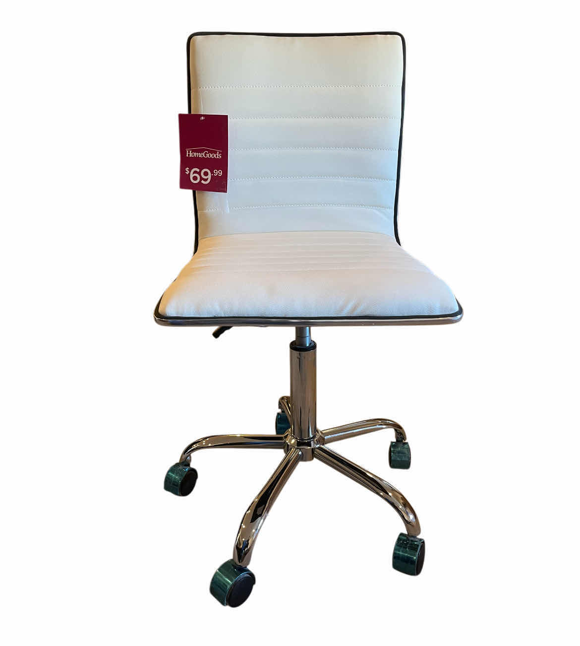 Photo 1 of ANJISHENGTAI FURNITURE WHITE POLYESTER & CHROME ARMLESS ROLLING CHAIR 17” X 18” H34”