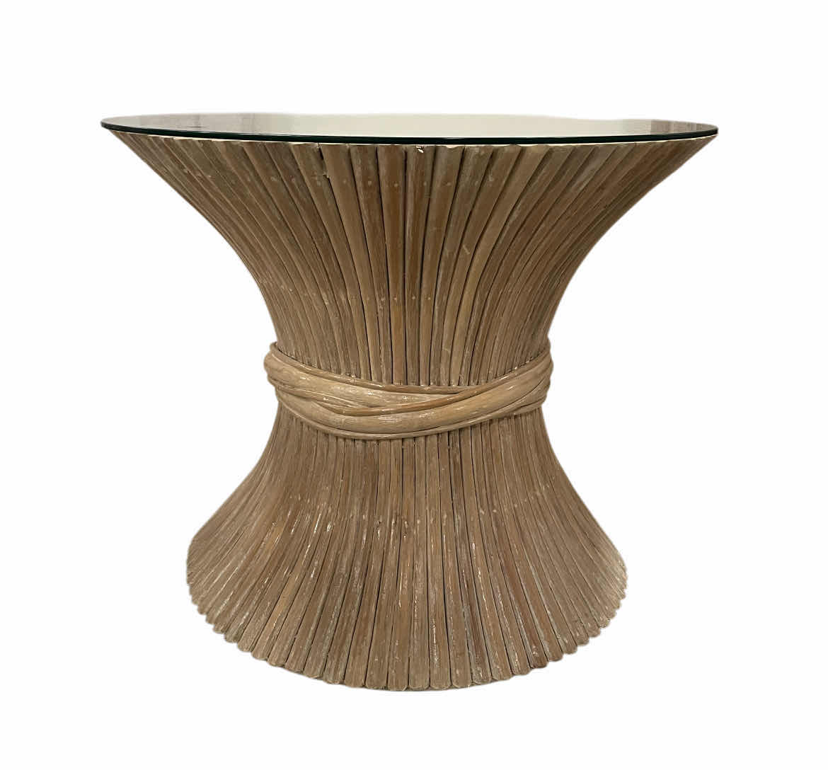 Photo 2 of MCGUIRE ORGANIC SHEAF OF WHEAT GLASS TOP TABLE 27” X 22”