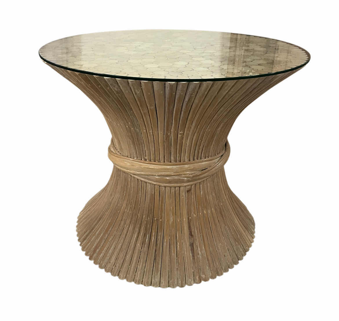 Photo 1 of MCGUIRE ORGANIC SHEAF OF WHEAT GLASS TOP TABLE 27” X 22”