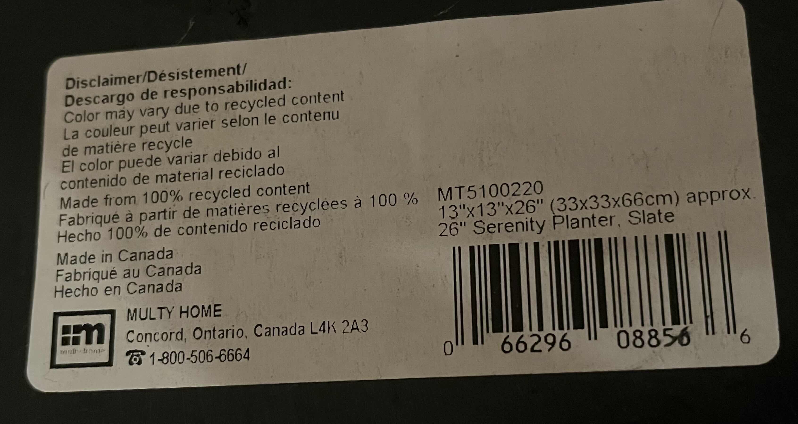 Photo 1 of MULTY HOME SERENITY SLATE FINISH PLANTER MODEL MT5100220 13" X 13” H26"