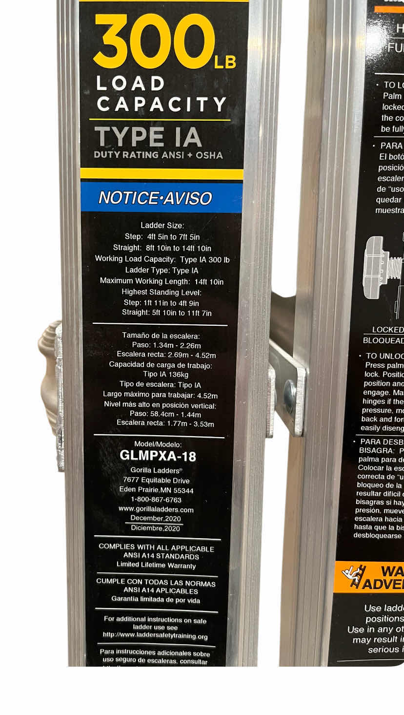 Photo 1 of GORILLA LADDER 18FT MULTI-POSITION ALUMINUM EXTENSION LADDER MODEL GLMPXA-18