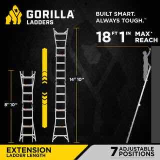 Photo 1 of GORILLA LADDER 18FT MULTI-POSITION ALUMINUM EXTENSION LADDER MODEL GLMPXA-18