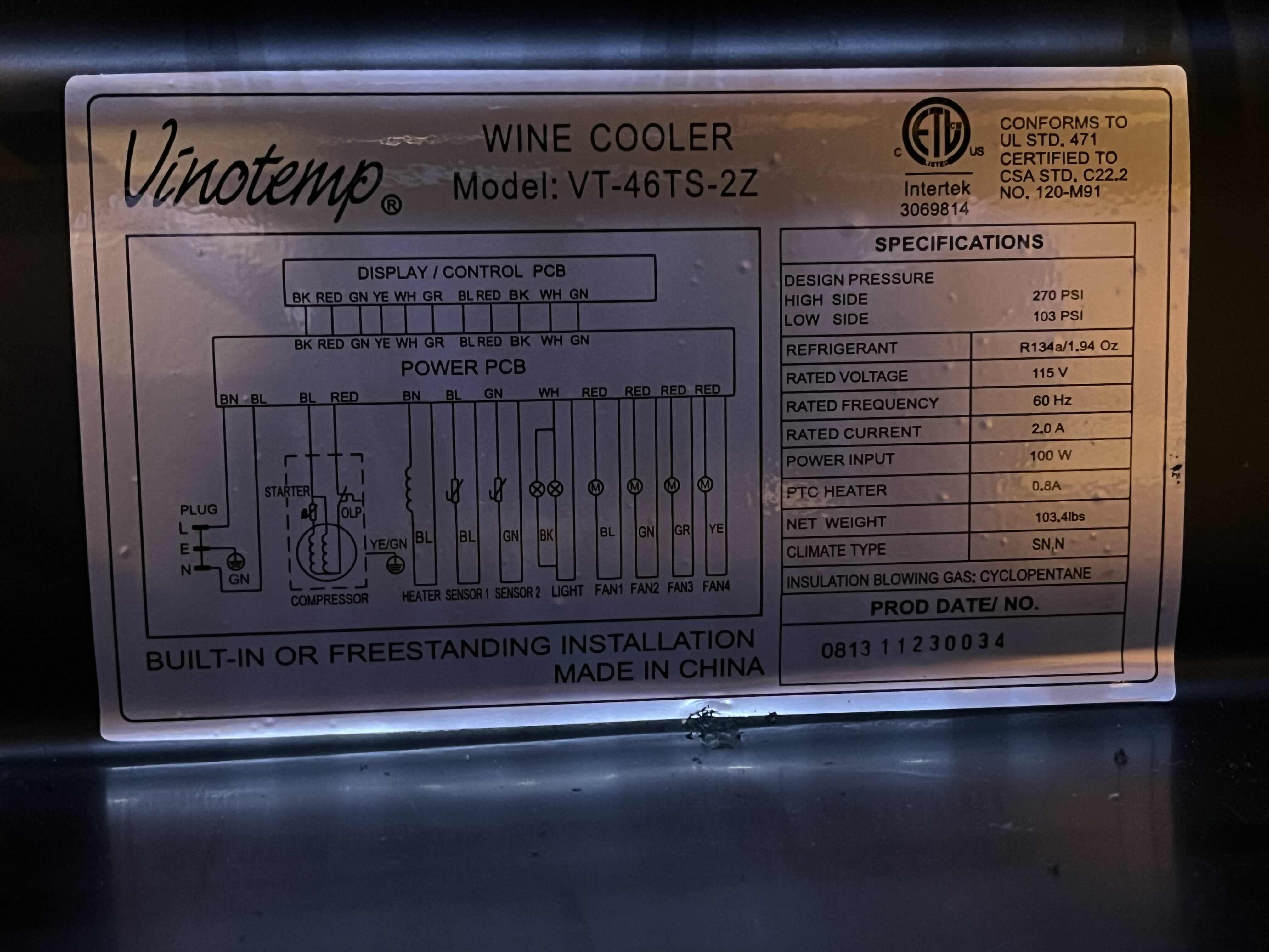 Photo 1 of NEW VINOTEMP BLACK DUAL ZONE 46 BOTTLE WINE COOLER FREESTANDING/BUILT-IN MODEL VT-46TS-2Z (READ NOTES)