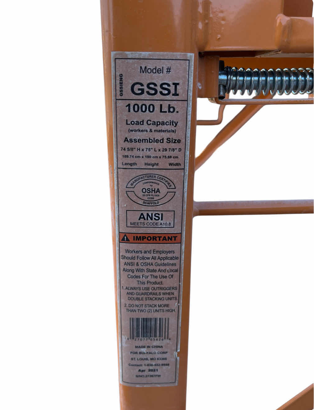 Photo 1 of PRO-SERIES MULTI-PURPOSE 1000LB CAP DRYWALL BAKER SCAFFOLDING 6’ X 6’ H2.4’