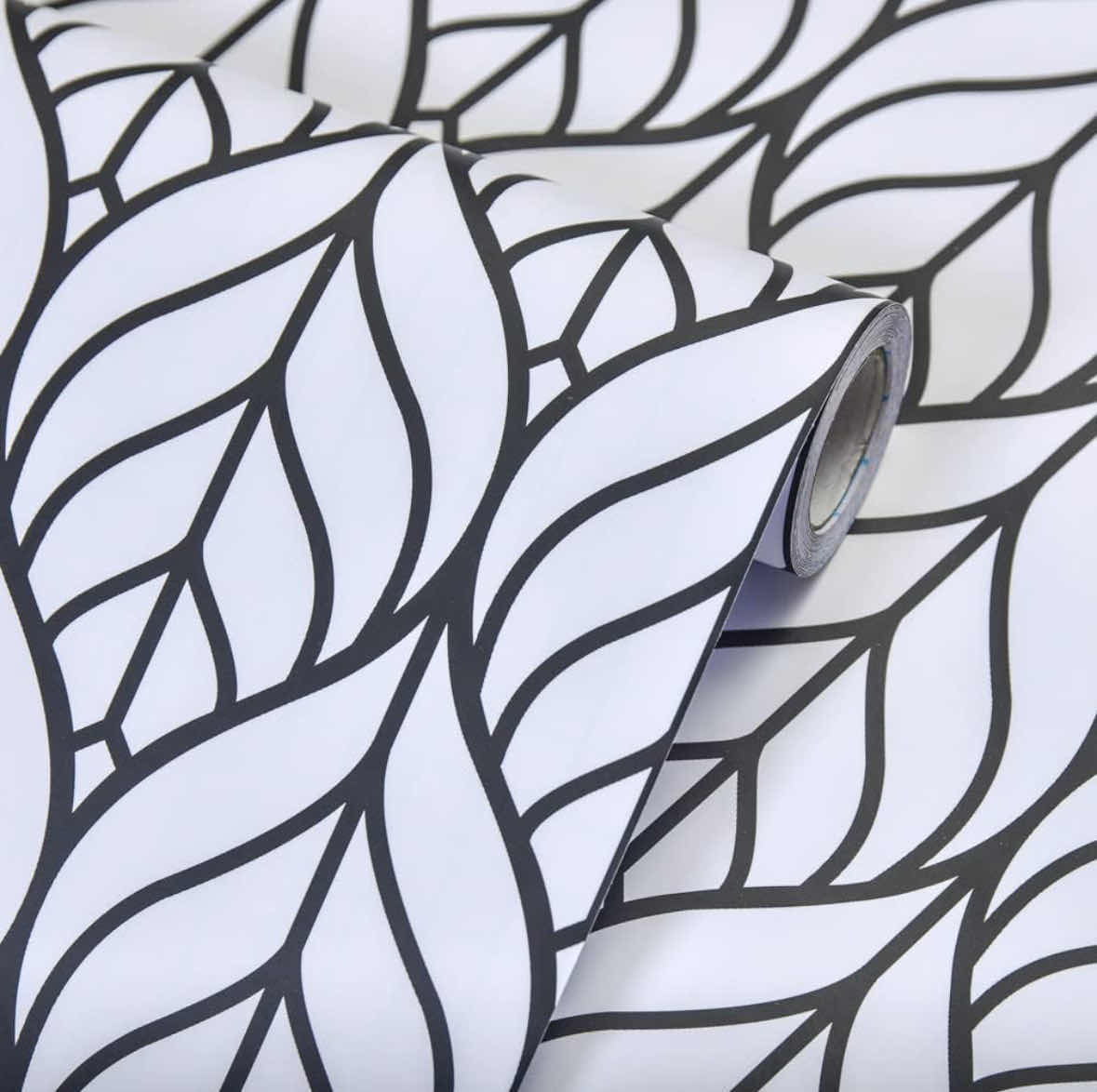 Photo 1 of BLACK/WHITE LEAF PEEL & STICK SELF-ADHESIVE WALLPAPER, REMOVABLE CONTACT PAPER 17.7” X 197”