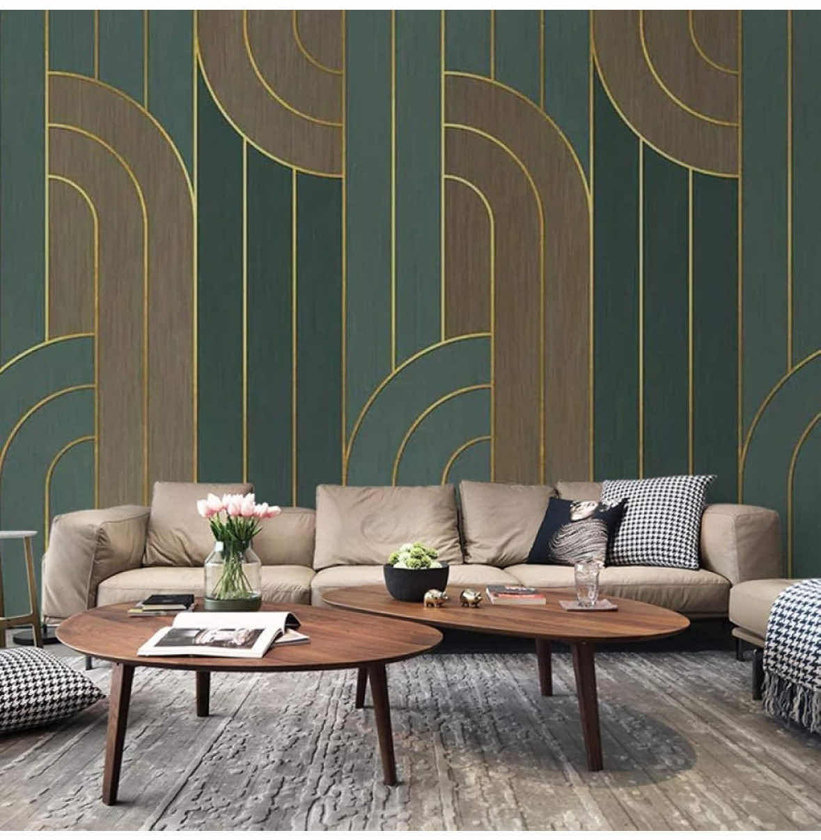Photo 1 of NEW REYHUI WALL MURAL, ABSTRACT GREEN GEOMETRIC PATTERN WALLPAPER (NOT SELF-ADHESIVE) 108” X 75”, MURAL-011