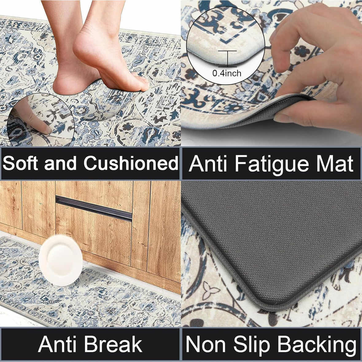 Photo 2 of NEW LLEADING CUSHIONED WATERPROOF ANTI-FATIGUE KITCHEN/BATHROOM MAT SET OF 2, NON-SLIP STAIN RESISTANT PVC FLOOR MATS, BLUE 17” X 47 & 17” X 28”