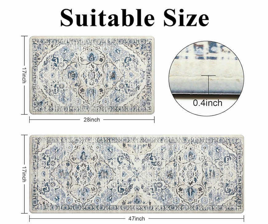 Photo 1 of NEW LLEADING CUSHIONED WATERPROOF ANTI-FATIGUE KITCHEN/BATHROOM MAT SET OF 2, NON-SLIP STAIN RESISTANT PVC FLOOR MATS, BLUE 17” X 47 & 17” X 28”