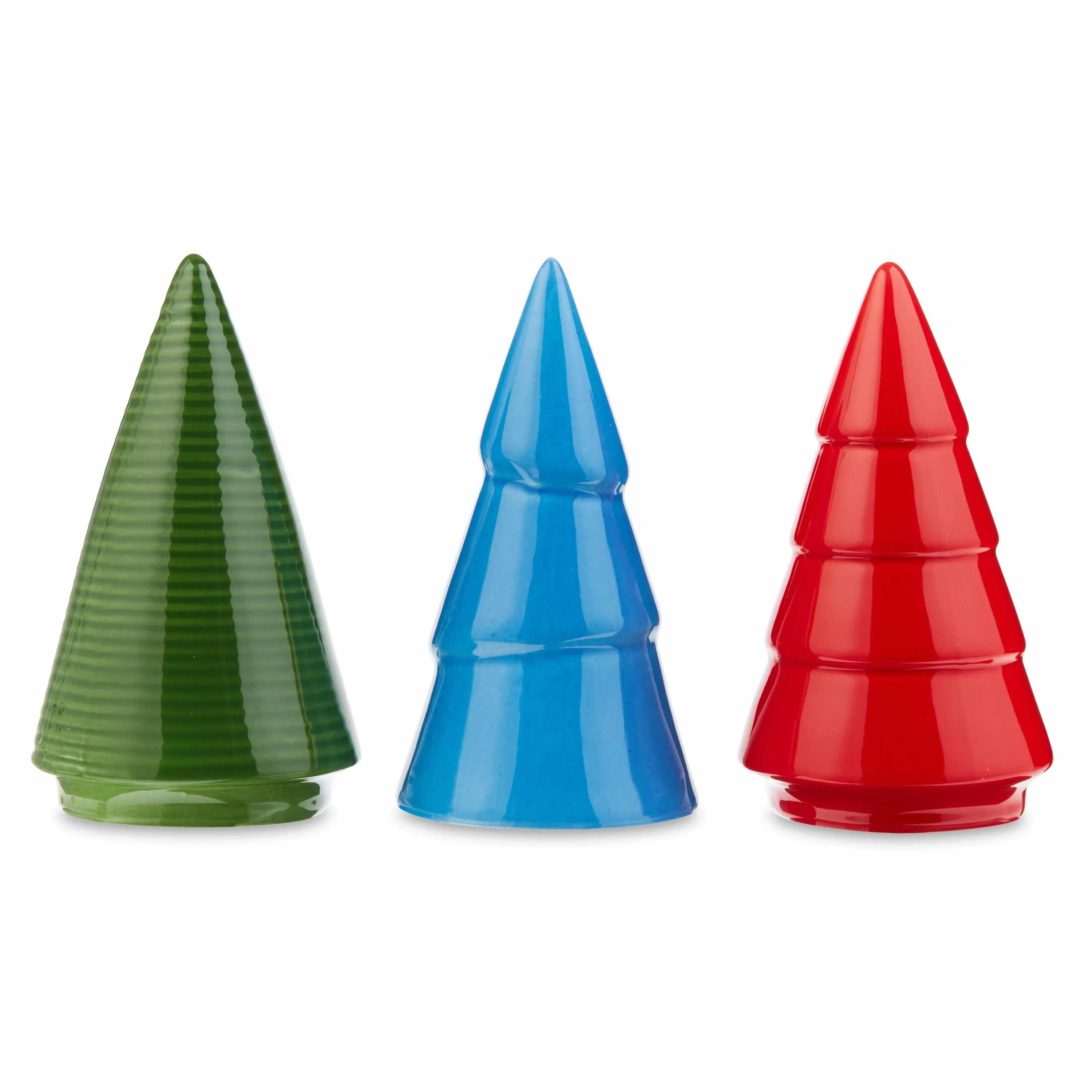Photo 1 of NEW 2 SETS OF HOLIDAY TIME 3-COUNT CHRISTMAS SEASON CERAMIC 5” TREE SET (GREEN, BLUE, RED)