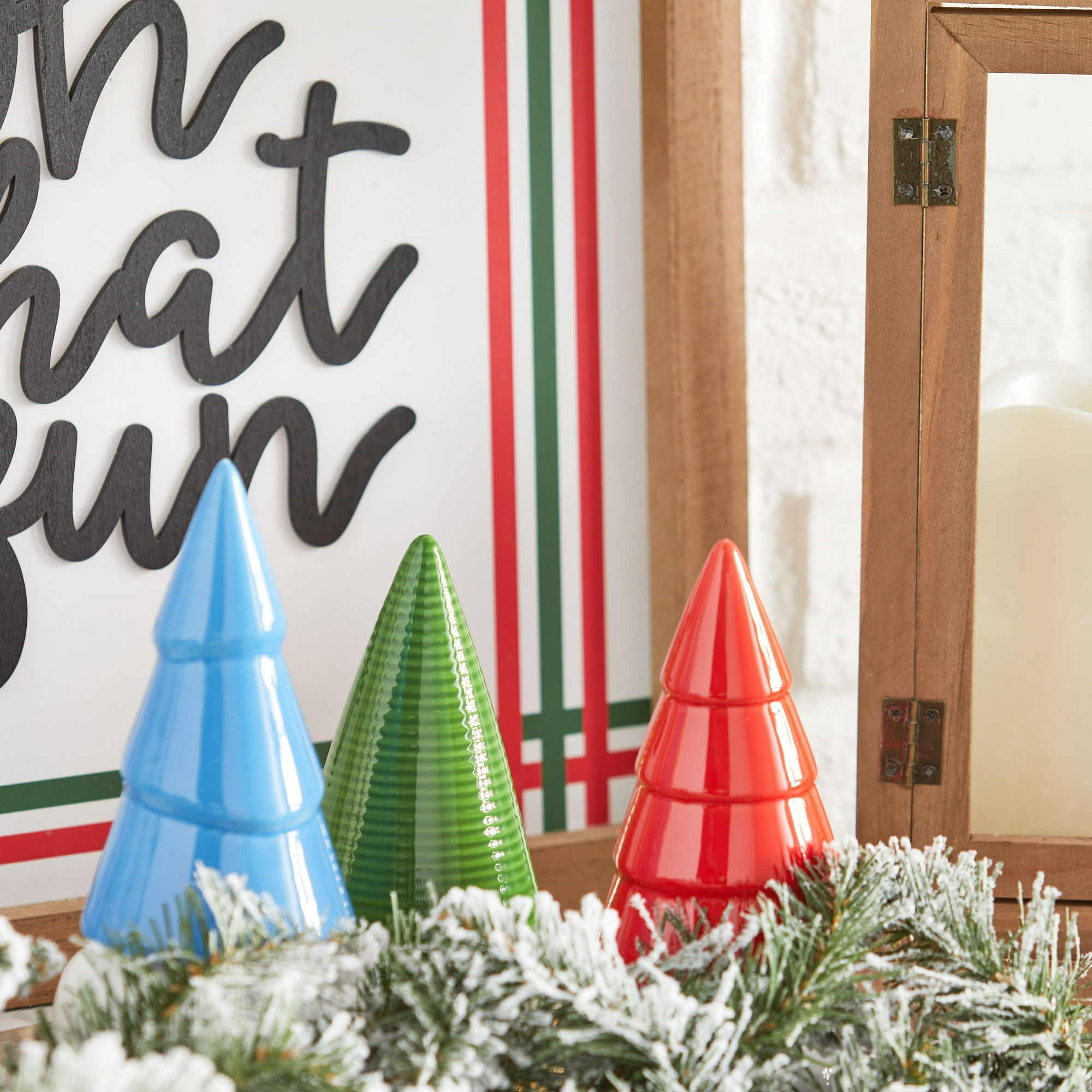 Photo 1 of NEW 2 SETS OF HOLIDAY TIME 3-COUNT CHRISTMAS SEASON CERAMIC 5” TREE SET (GREEN, BLUE, RED)