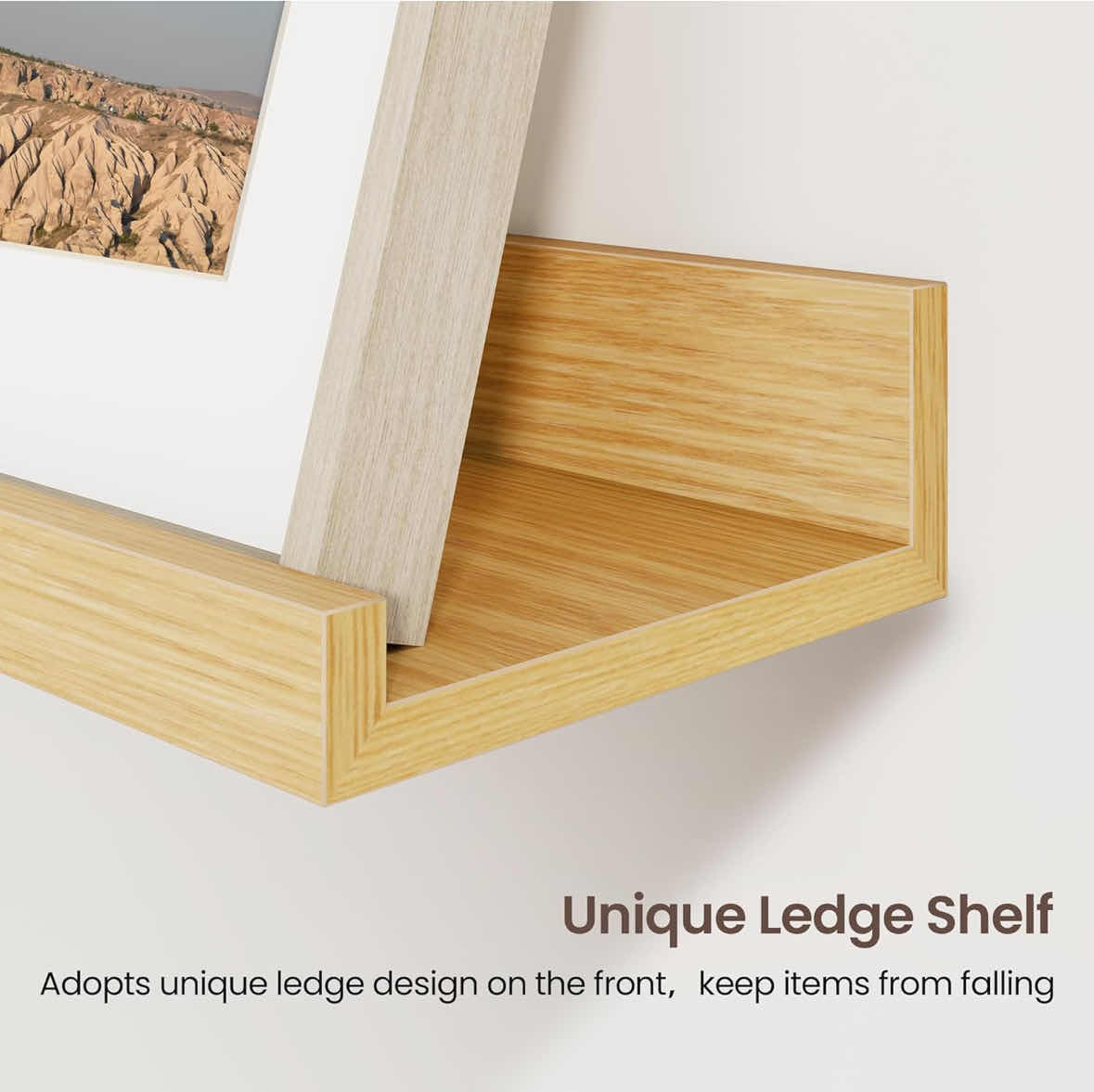 Photo 3 of NEW AXEMAN 3-PACK PICTURE LEDGE SHELVES, 24” FLOATING SHELVES W LIP, OAK FINISH