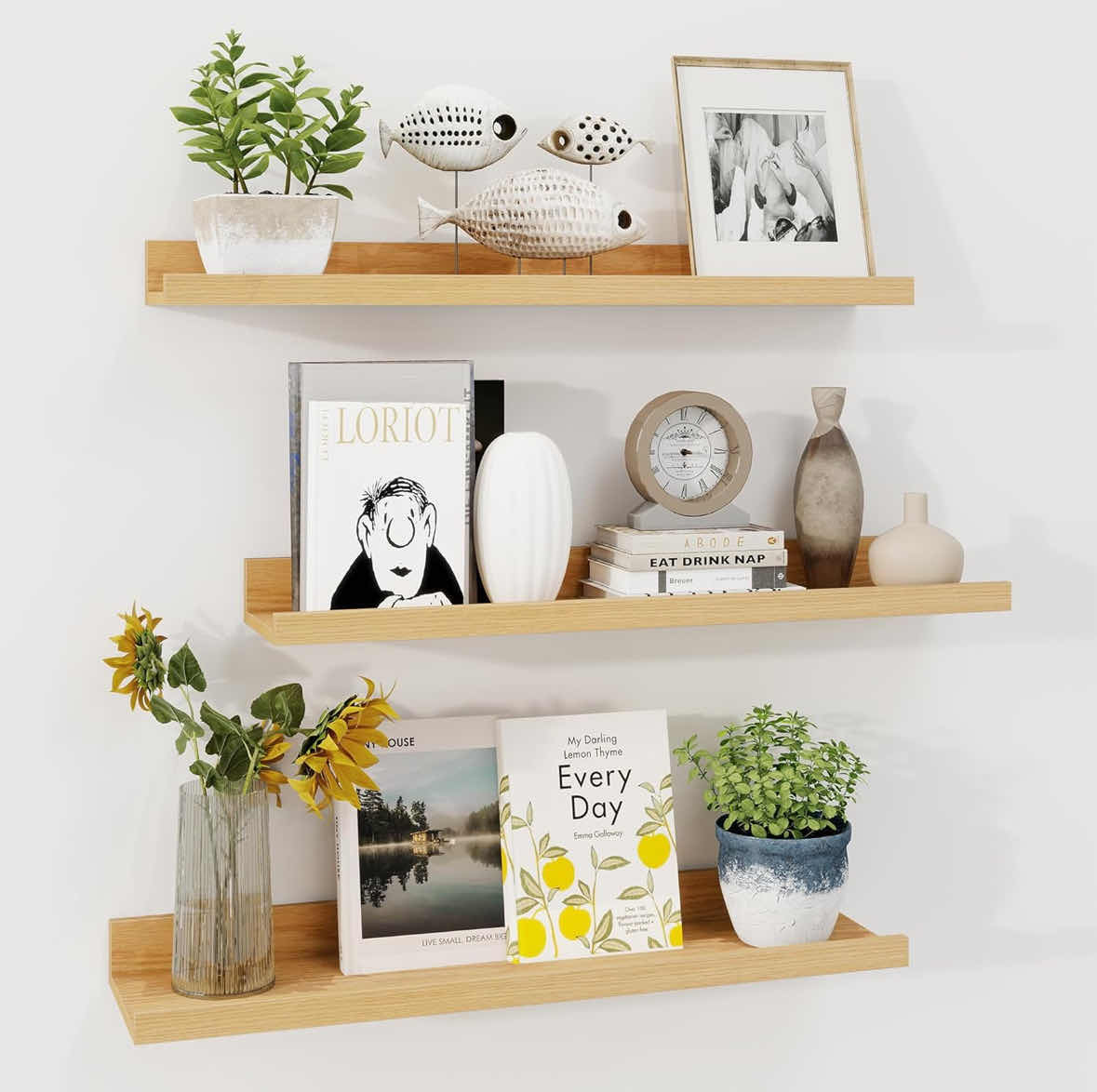 Photo 1 of NEW AXEMAN 3-PACK PICTURE LEDGE SHELVES, 24” FLOATING SHELVES W LIP, OAK FINISH