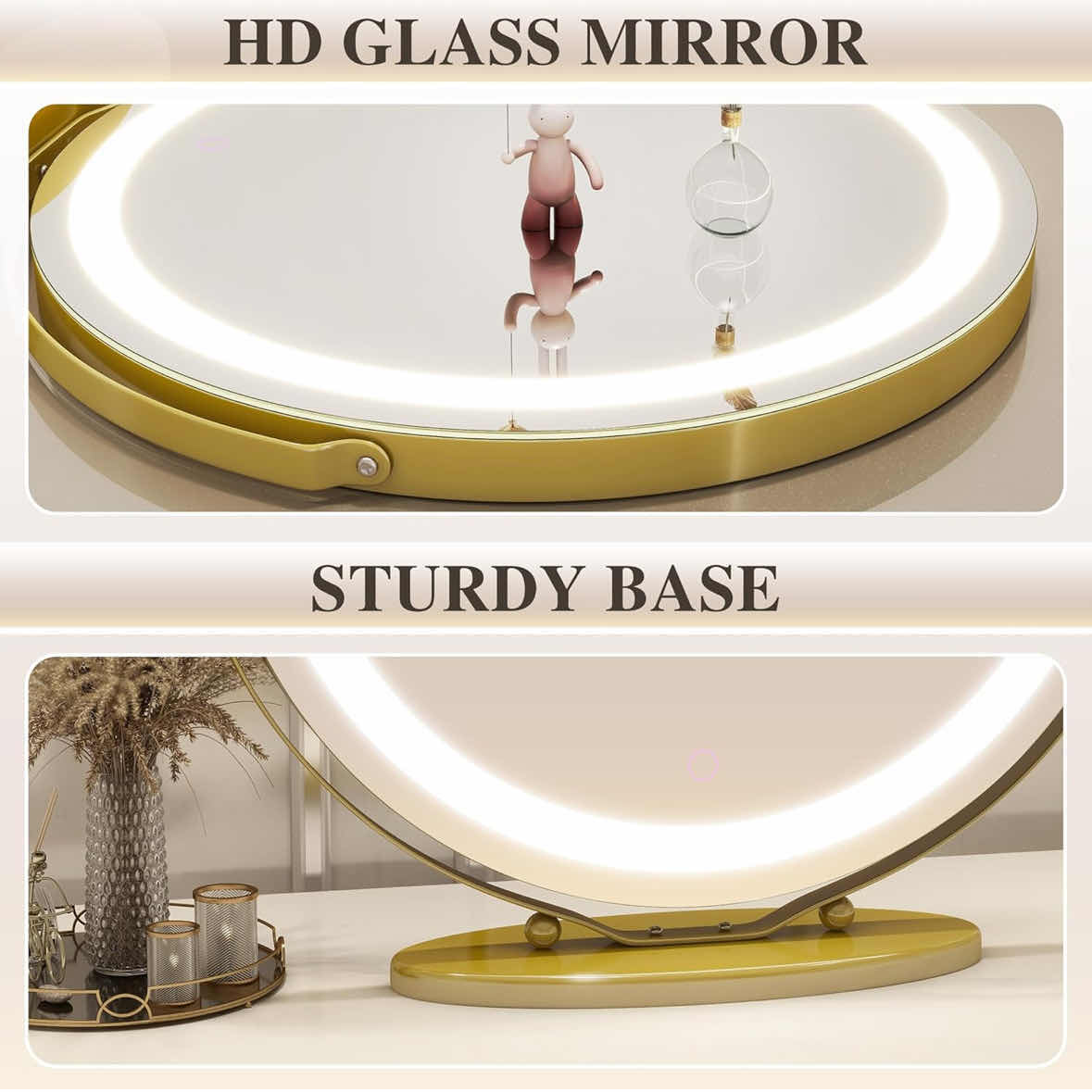 Photo 4 of NEW OVERSIZED LIGHTED 20” TABLETOP VANITY MIRROR W STAND W DIMMABLE SMART TOUCH (GOLD)