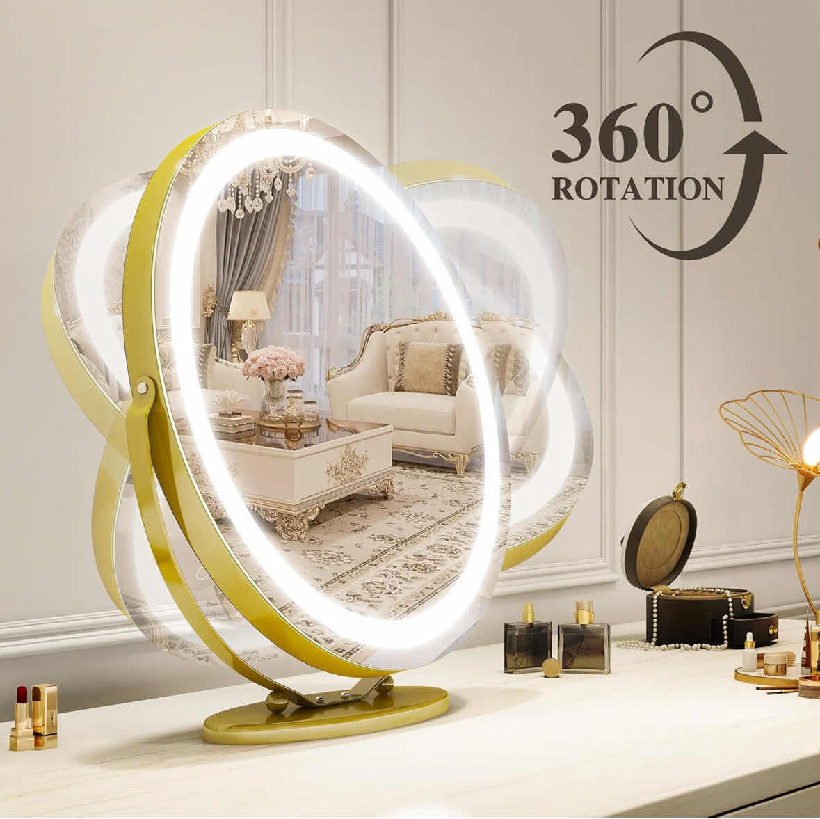 Photo 5 of NEW OVERSIZED LIGHTED 20” TABLETOP VANITY MIRROR W STAND W DIMMABLE SMART TOUCH (GOLD)