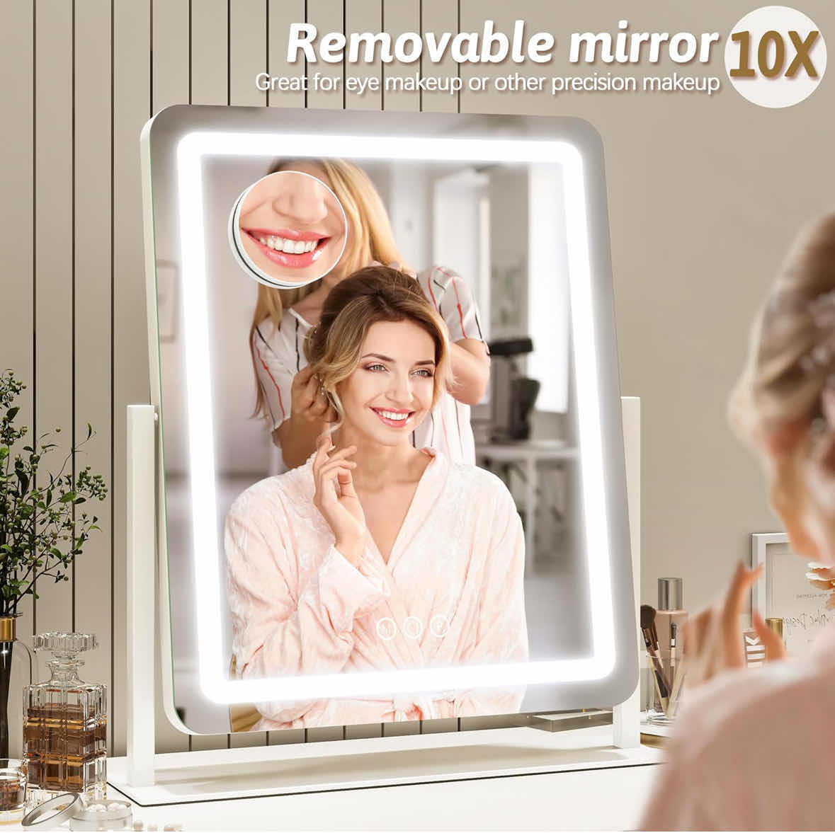 Photo 1 of NEW SLIMOON 16” X 20” VANITY MIRROR W LIGHTS, 3 COLOR DIMMABLE LED LIGHTING SMART TOUCH CONTROL & 360° ROTATION (WHITE)