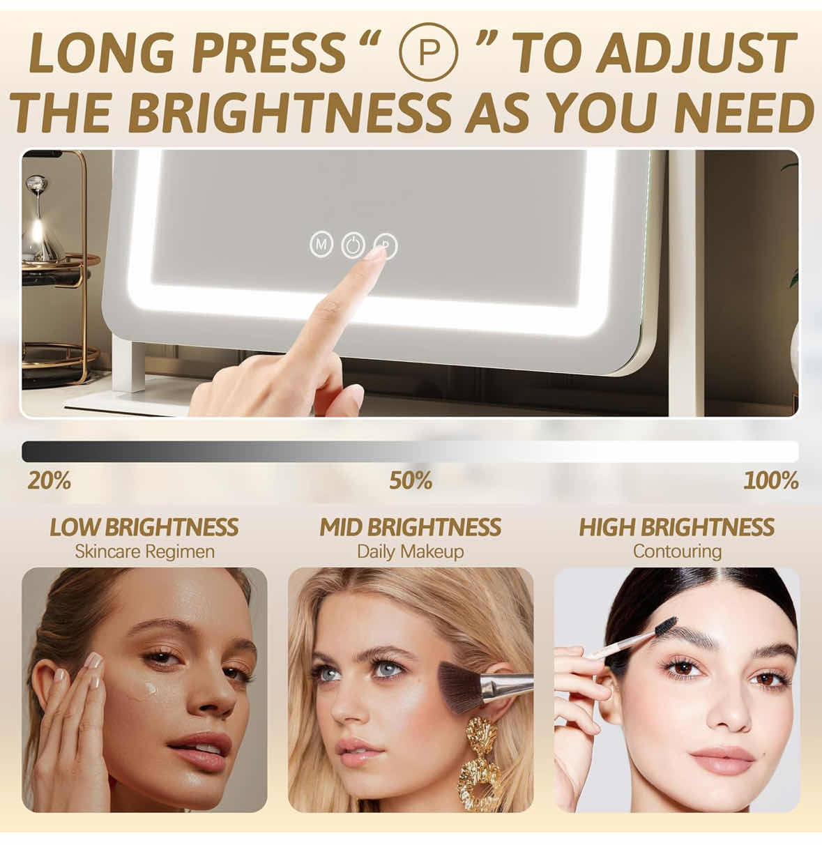 Photo 1 of NEW SLIMOON 16” X 20” VANITY MIRROR W LIGHTS, 3 COLOR DIMMABLE LED LIGHTING SMART TOUCH CONTROL & 360° ROTATION (WHITE)