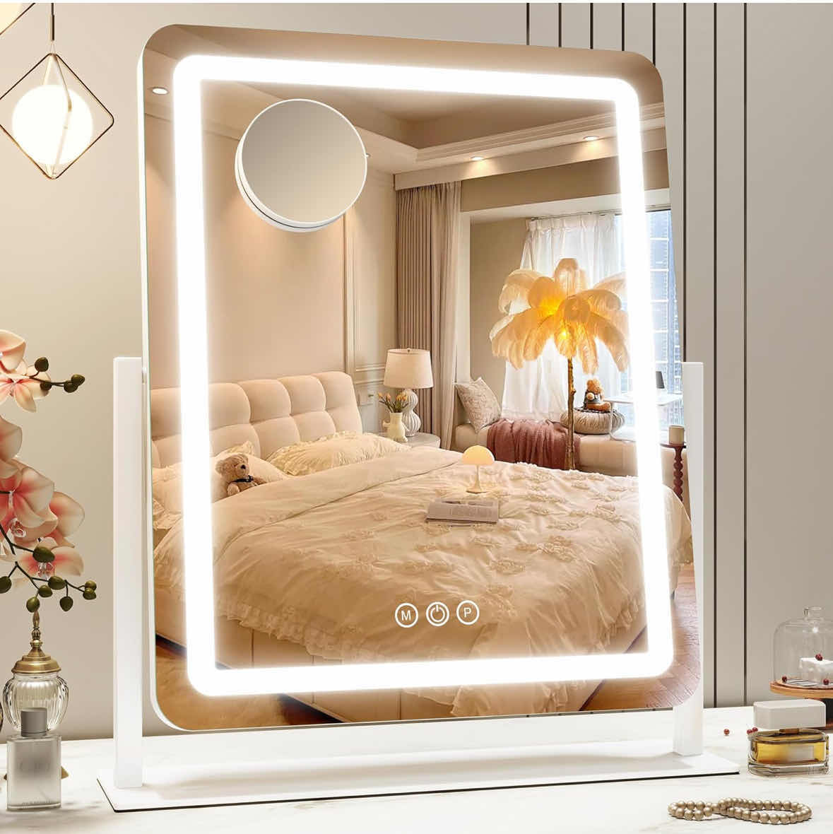 Photo 1 of NEW SLIMOON 16” X 20” VANITY MIRROR W LIGHTS, 3 COLOR DIMMABLE LED LIGHTING SMART TOUCH CONTROL & 360° ROTATION (WHITE)