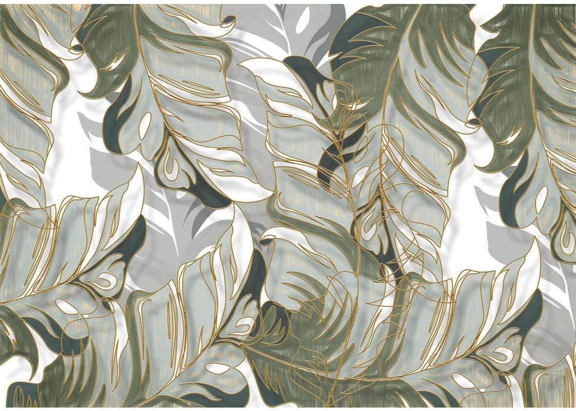 Photo 1 of NEW BORMIA WALL MURAL, NON SELF-ADHESIVE HAND PAINTED TROPICAL PLANTS LUXURY WALLPAPER 195” x 130”, LEAF-07